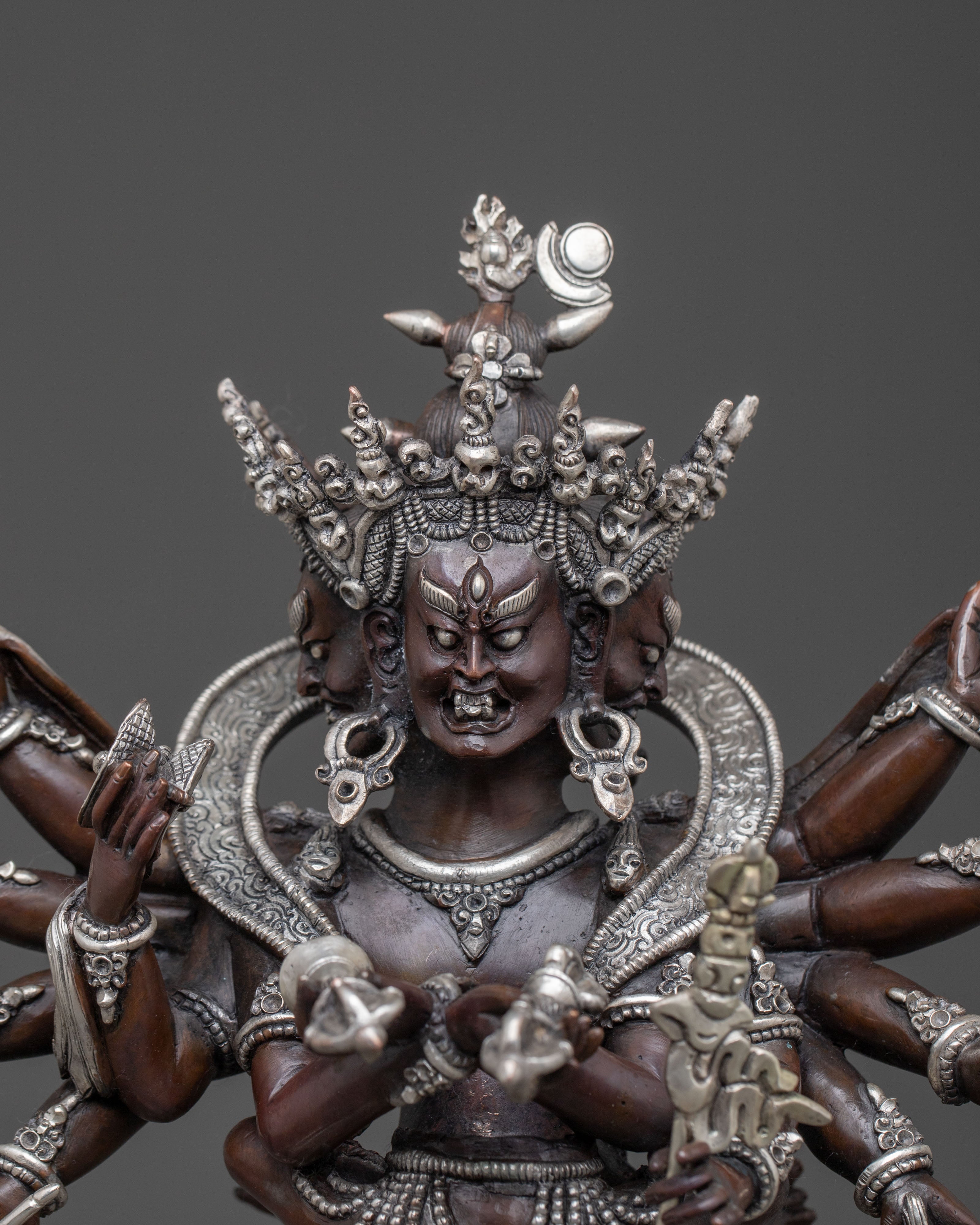 Chakrasamvara: Oxidized Copper Statue with Silver Plating