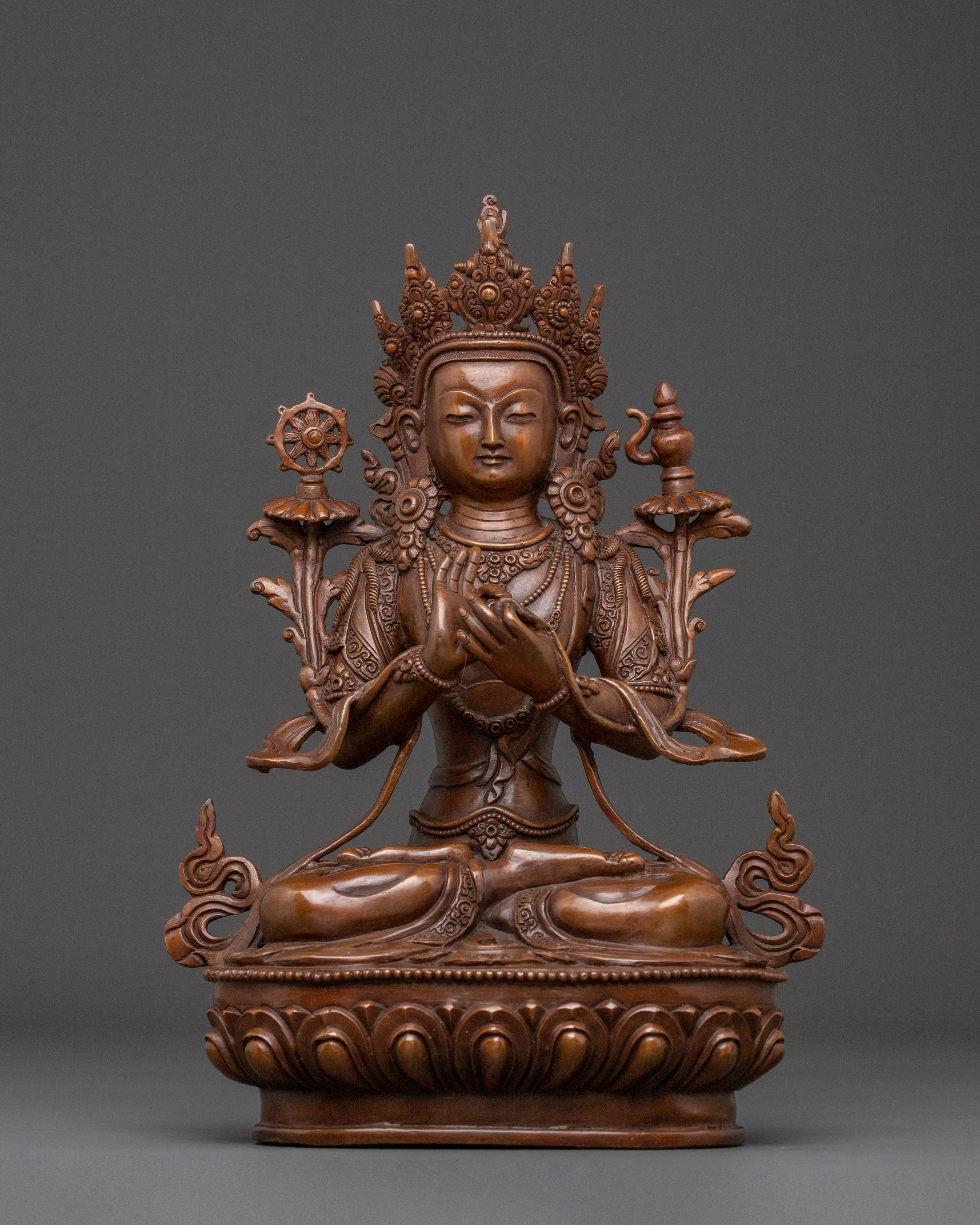 Maitreya Buddha Statue of Hope: Oxidized Copper Artistry