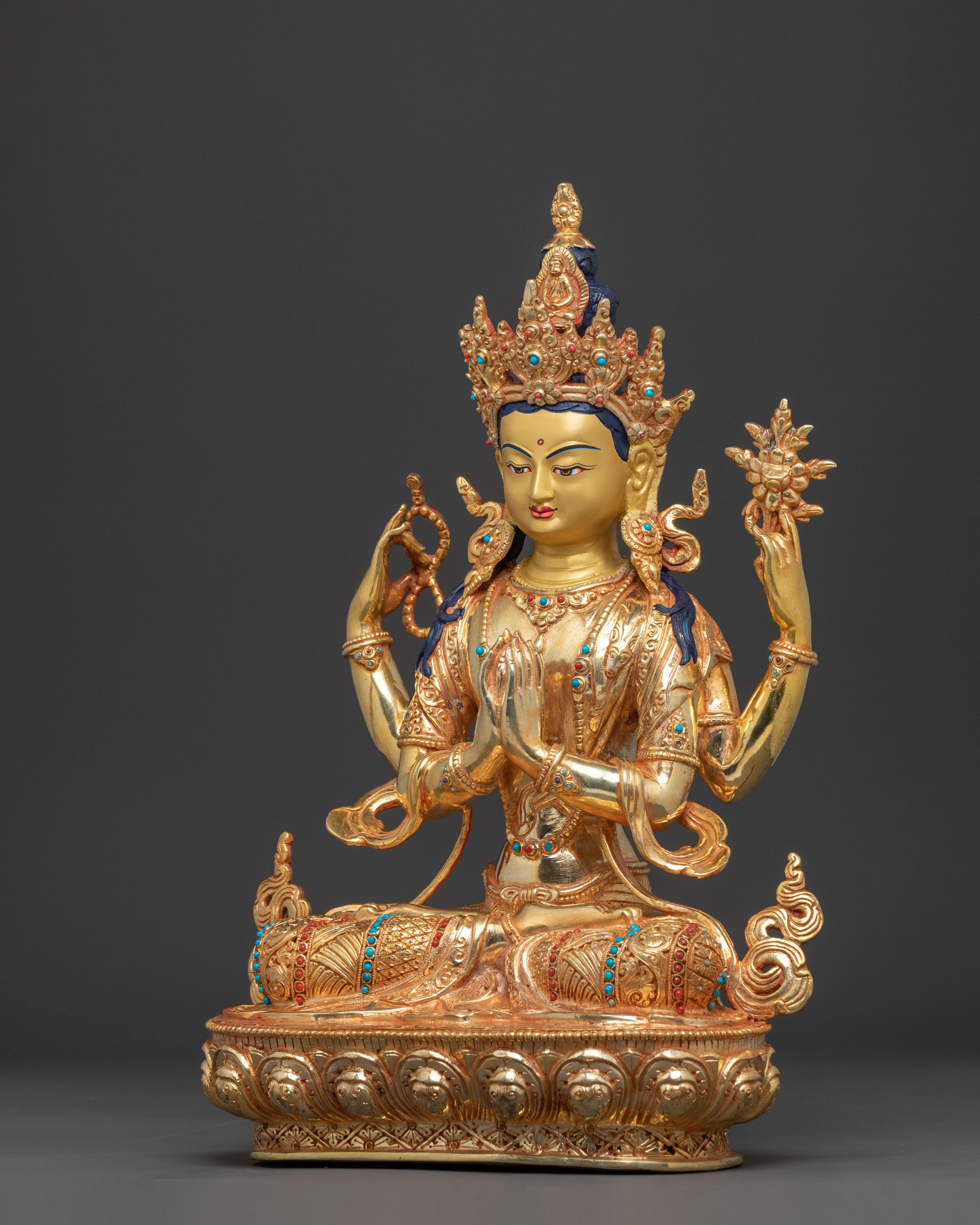 Sacred Chenrezig Bodhisattva Statue – Hand-Gilded Copper Art