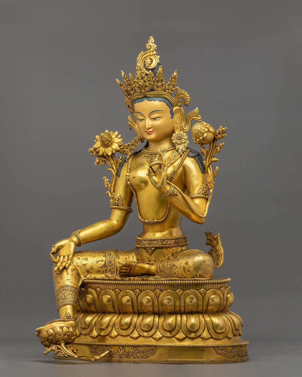 Green Tara Statue Goddess of Protection |  24K Gold Gilded Copper Sculpture