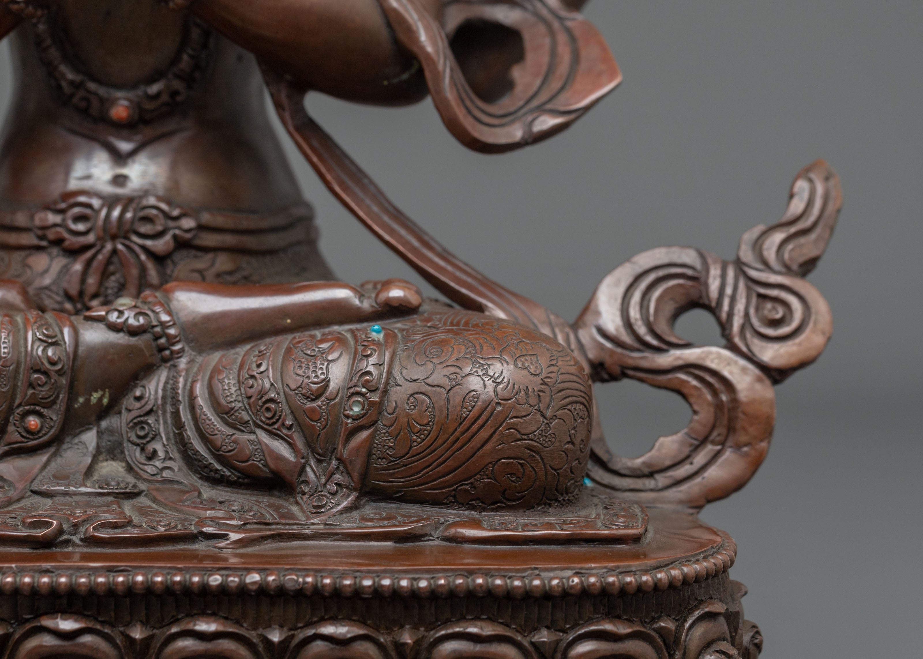 Chenrezig Oxidized Copper Statue Adorned with Gemstones