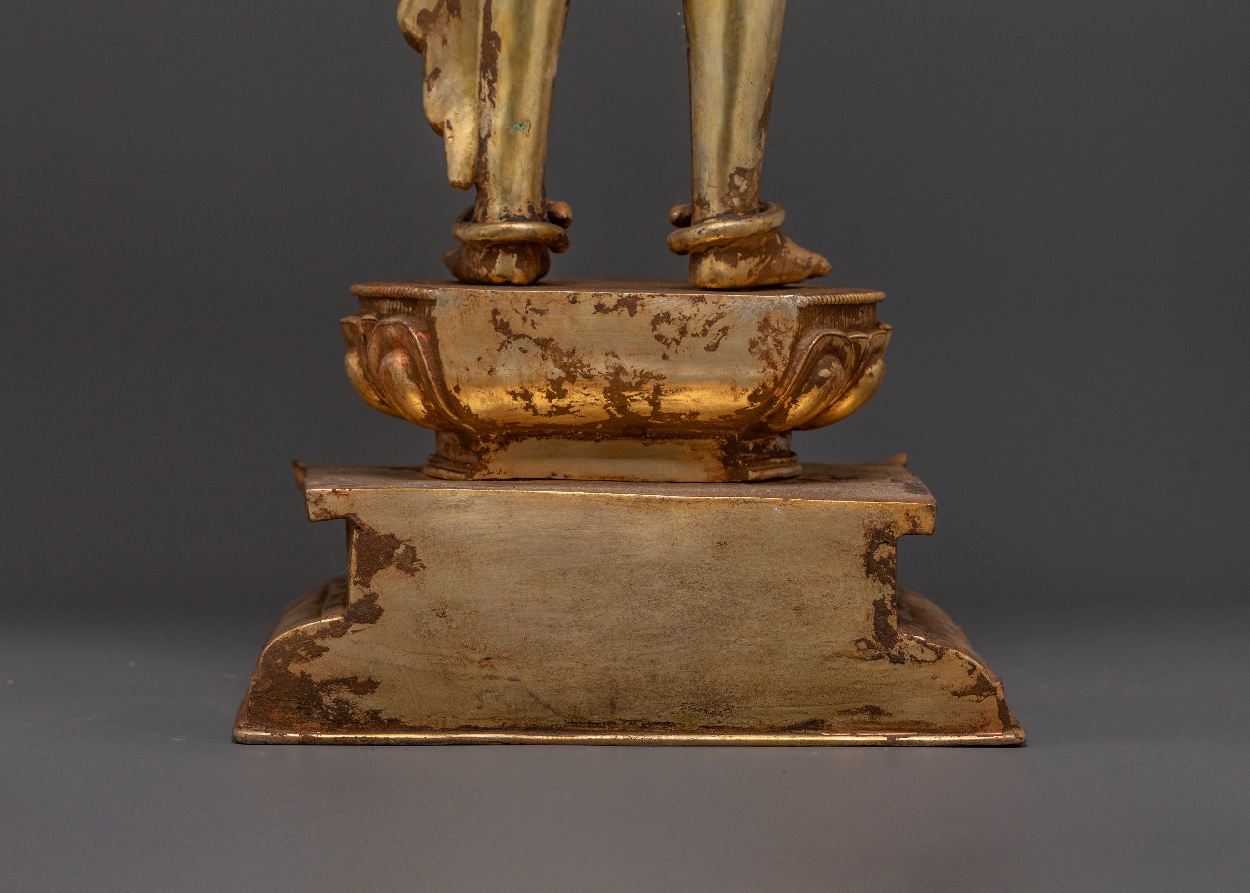Handcrafted Lokeshwor Blessing Statue | 24K Gold Gilded Antique Statue