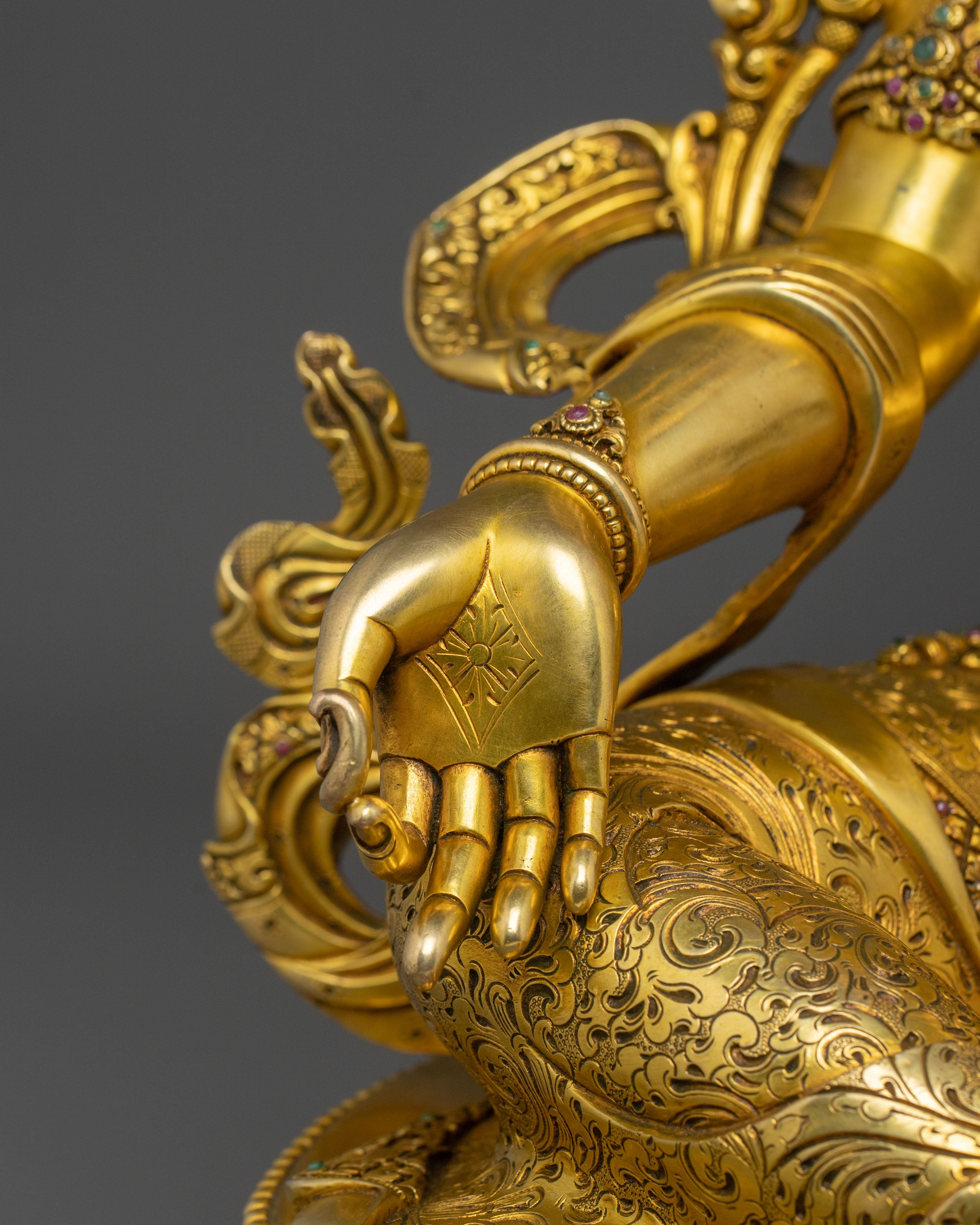 Shyamatara Divine Sculpture | 24K Gold Gilded Green Tara Compassion Statue