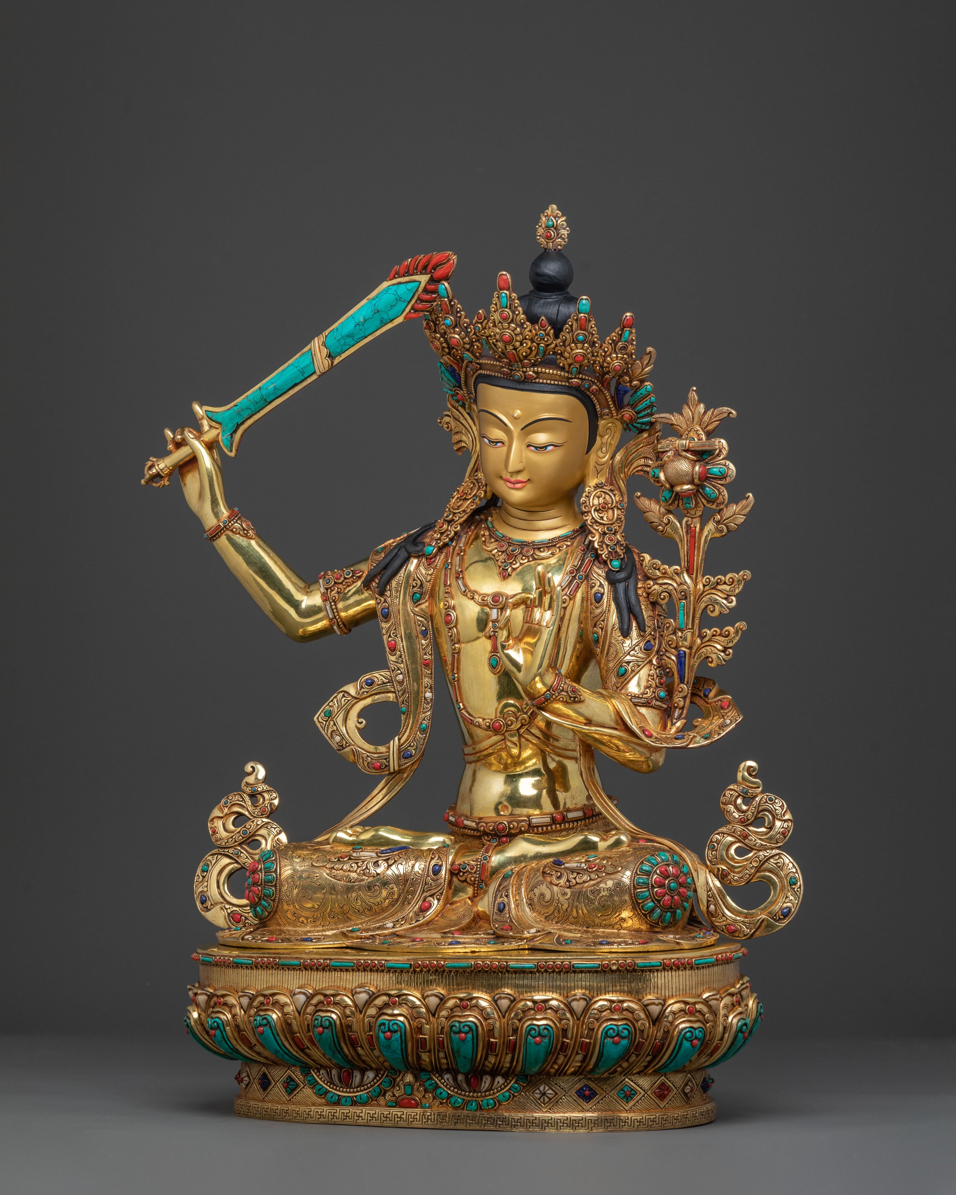 Manjushri Peaceful Meditation Statue | 24k Gold Glided
