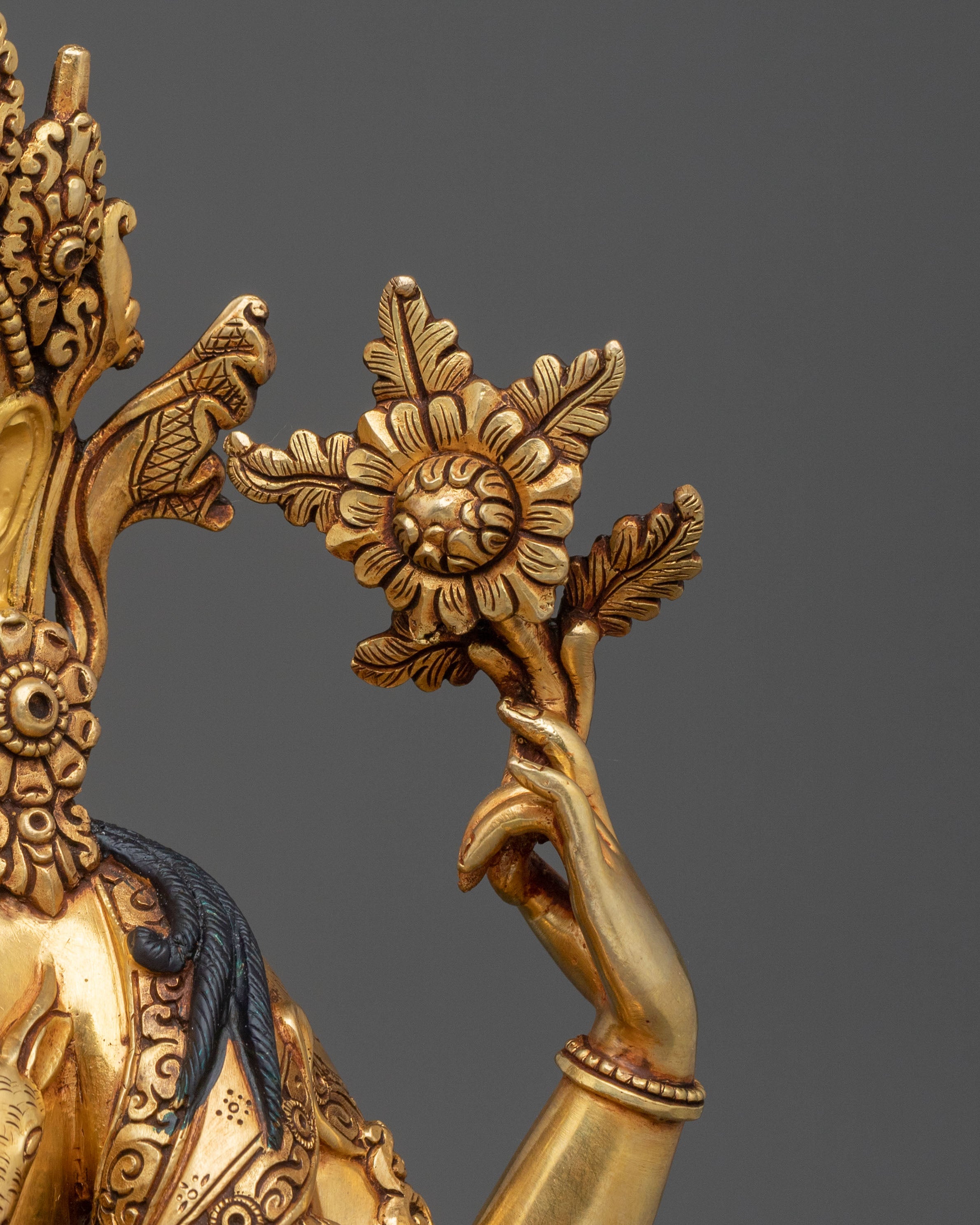 Chenrezig Sculpture | 24K Gold Gilded Compassionate Figurine