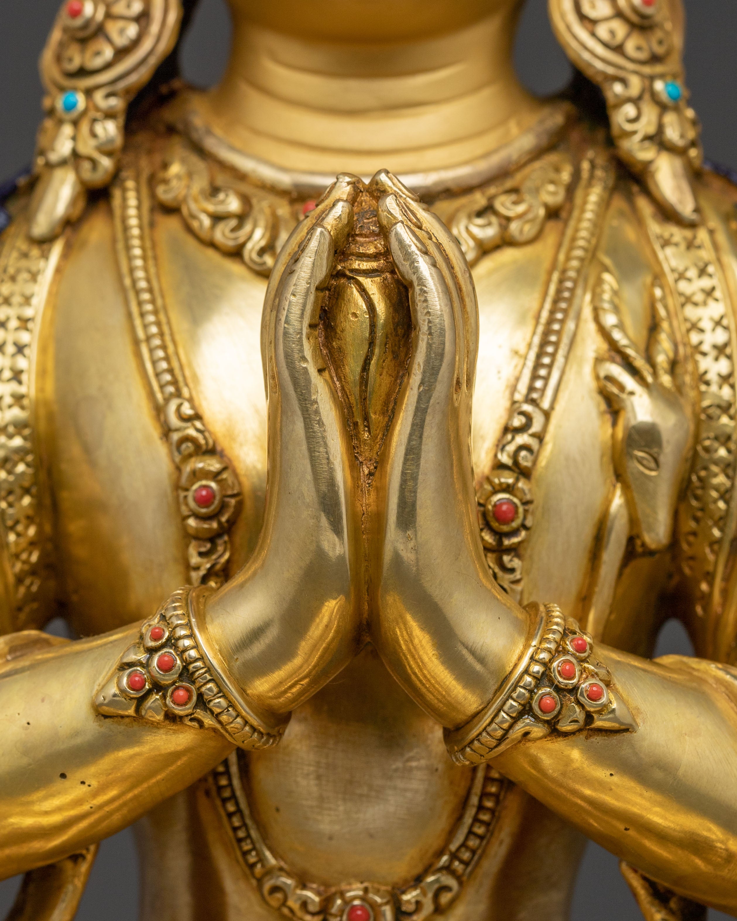 Handcrafted Chenrezig Traditional Statue: 24K Gold Gilded