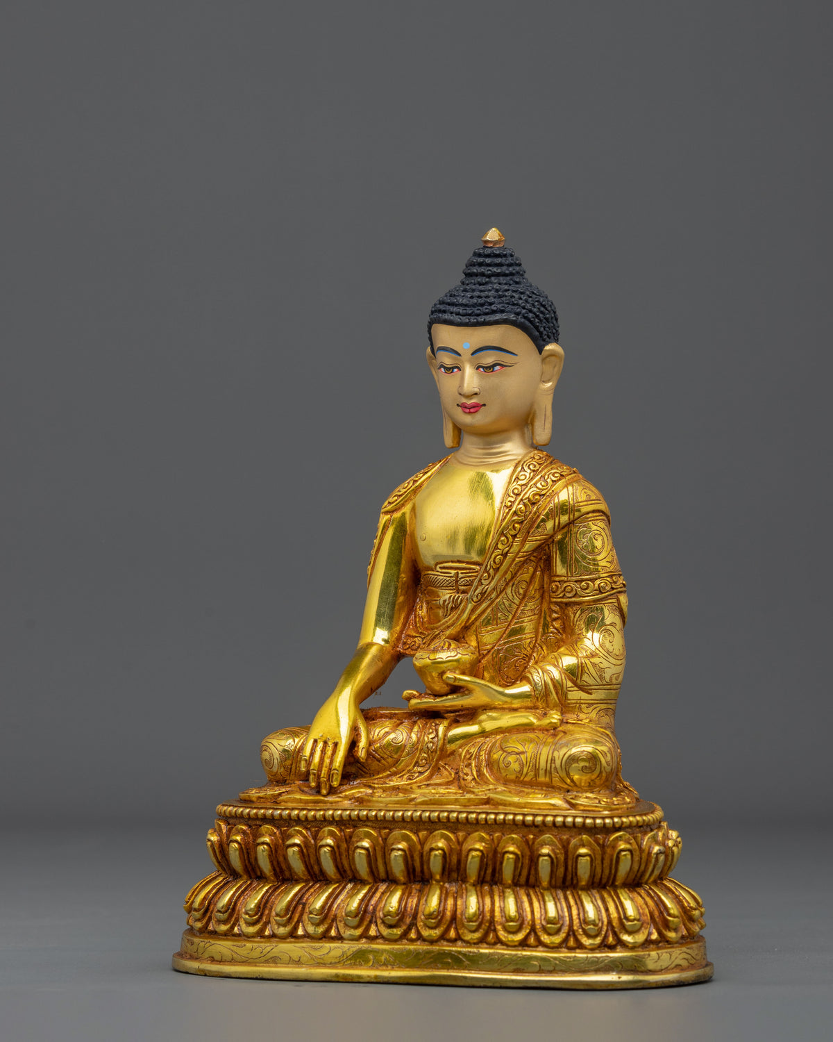 Shakyamuni Buddha Acrylic Painted Statue | Copper Figurine