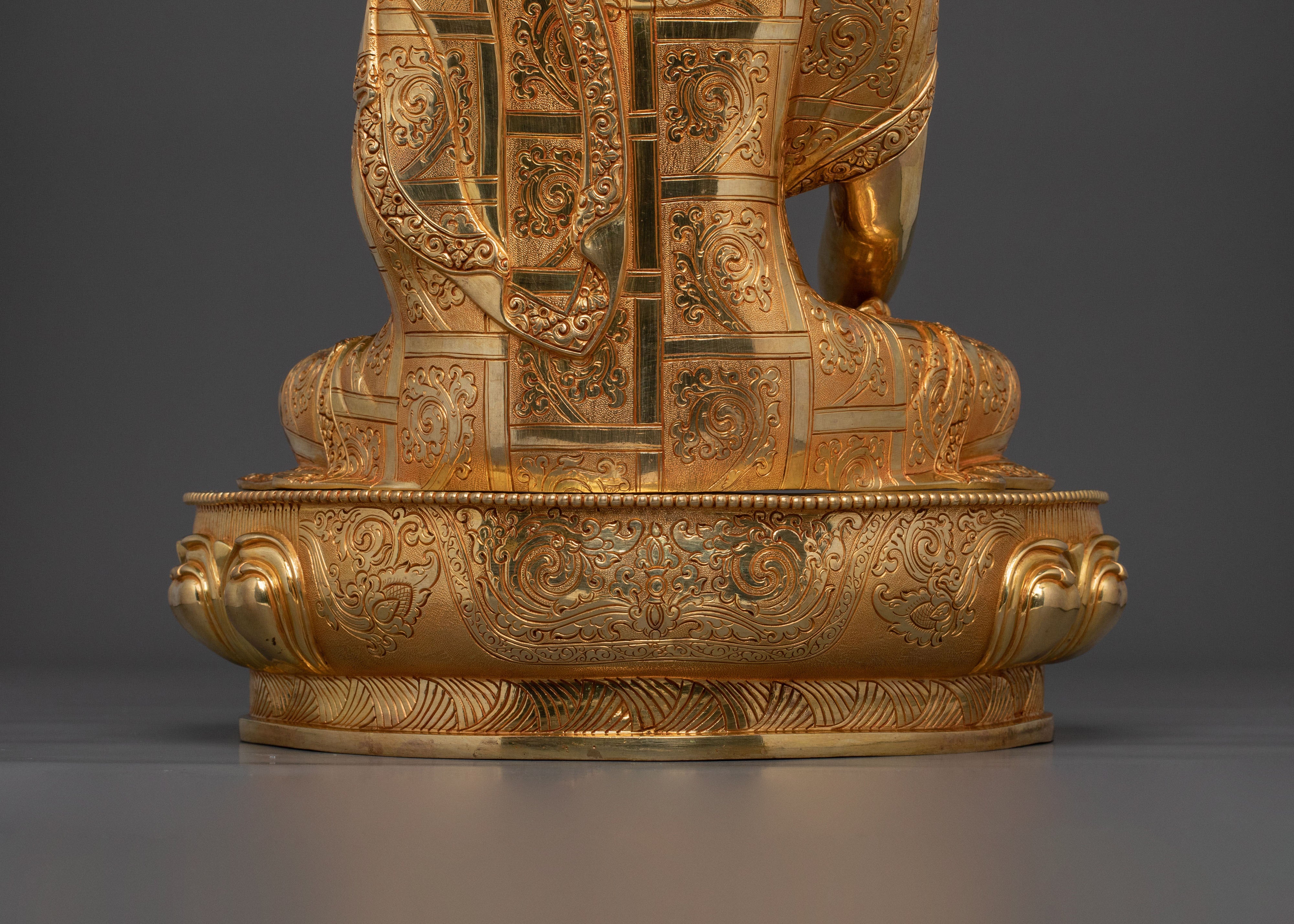 Tibetan Shakyamuni Buddha Fire Gold Gilded Statue