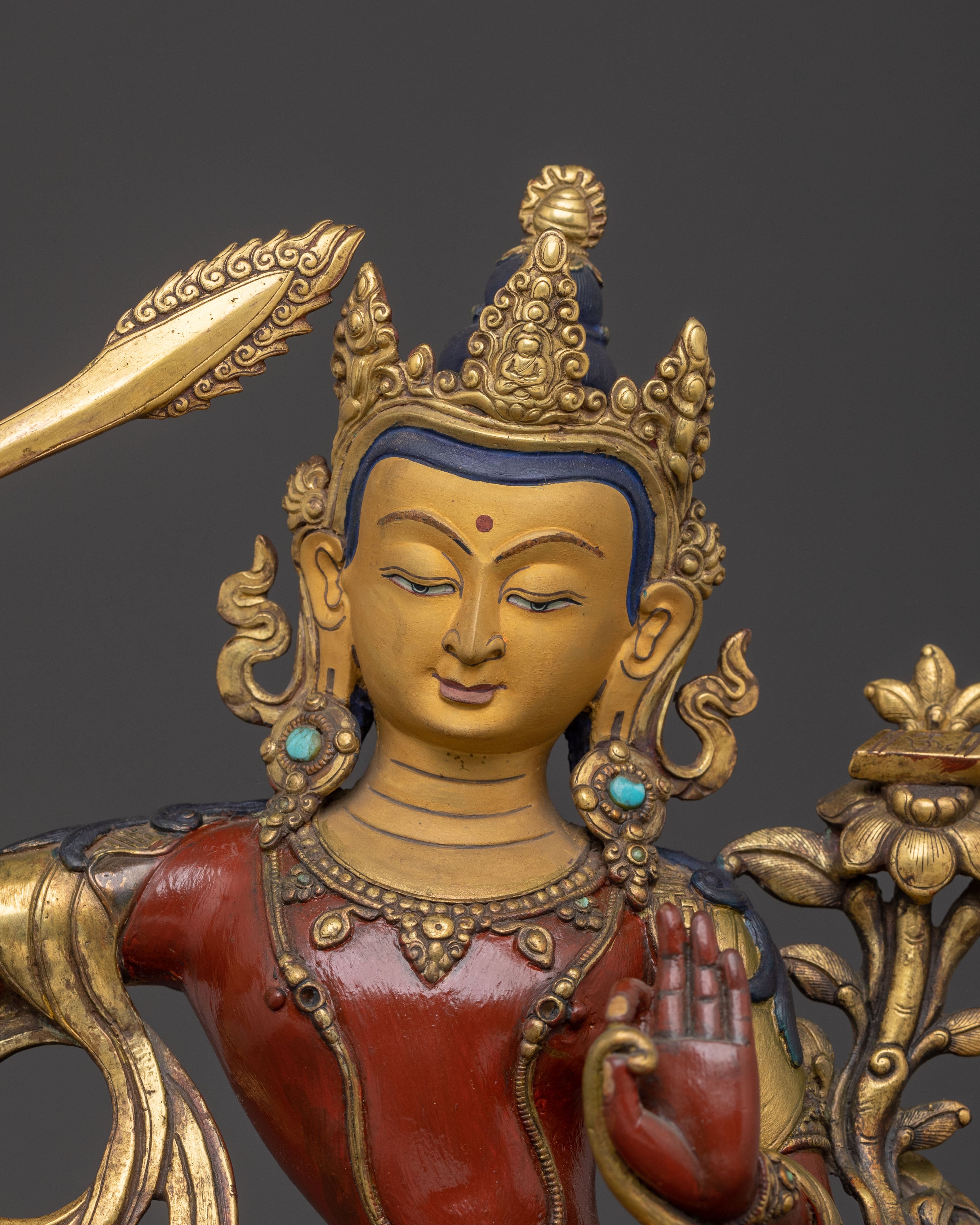 Manjushri 24K Gold Gilded Statue | Enlightened Form