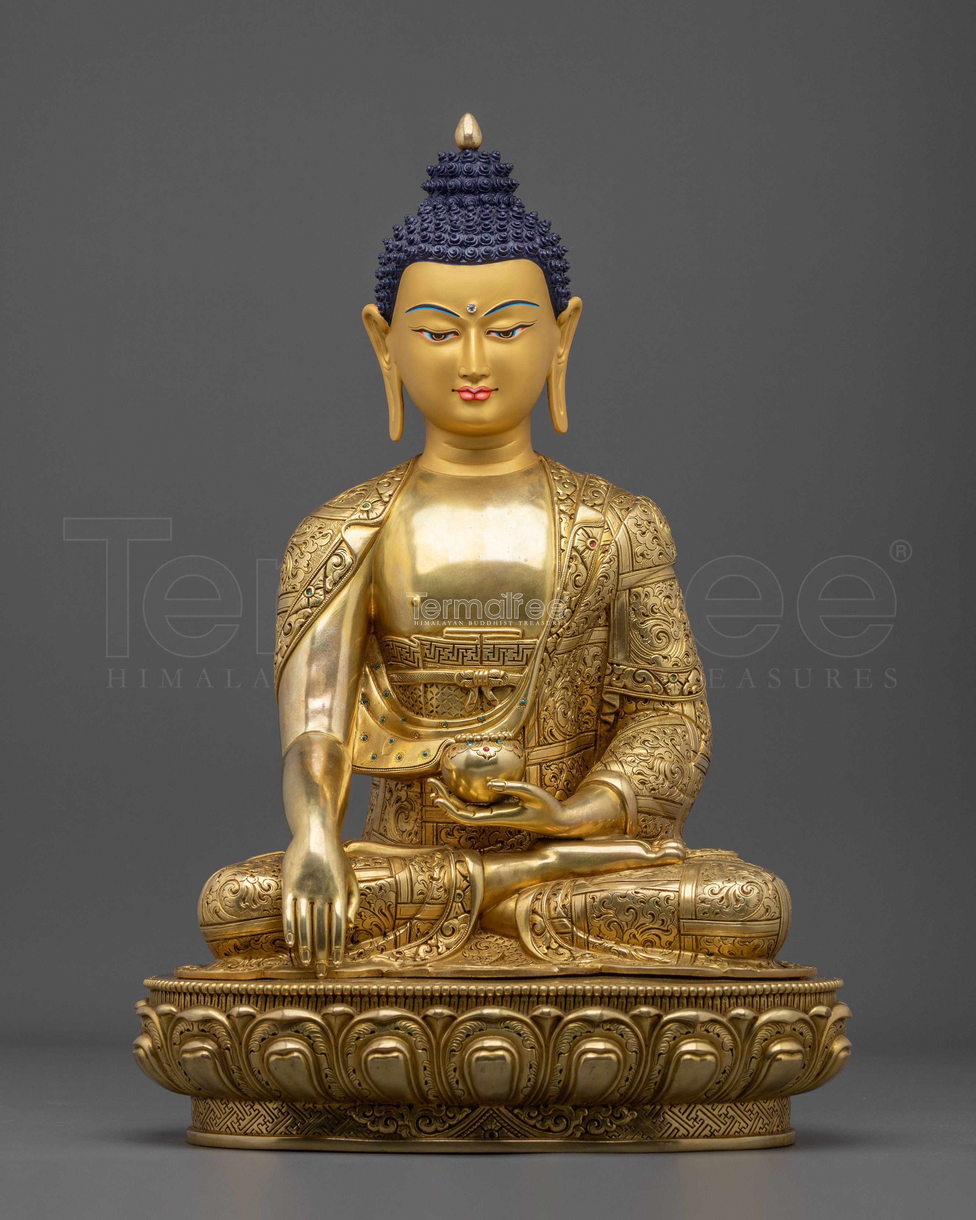 Shakyamuni Buddha 24K Fire Gold Gilded Statue: Meditation Decor