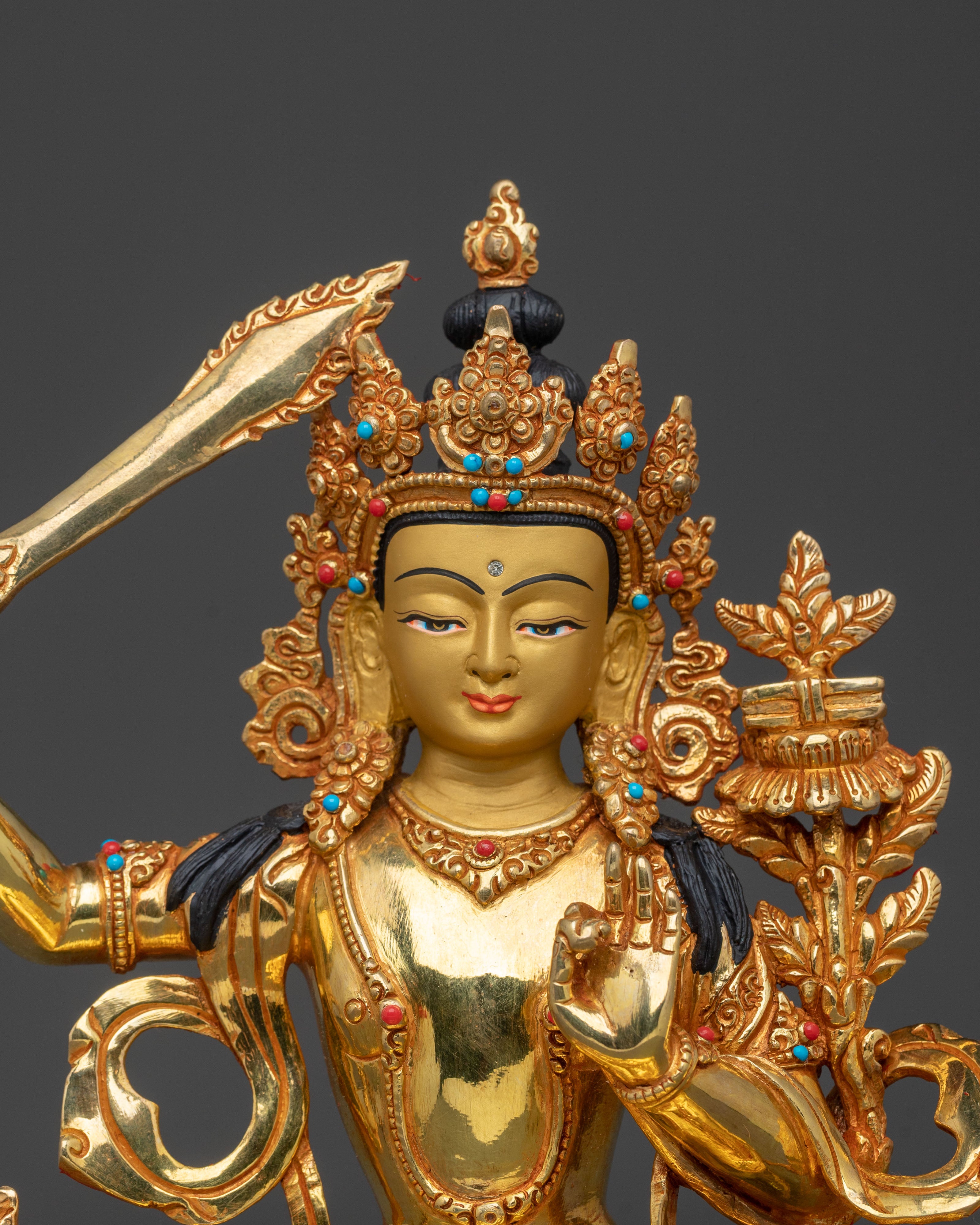 manjughoṣa sacred sculpture with 24K Gold Gilding