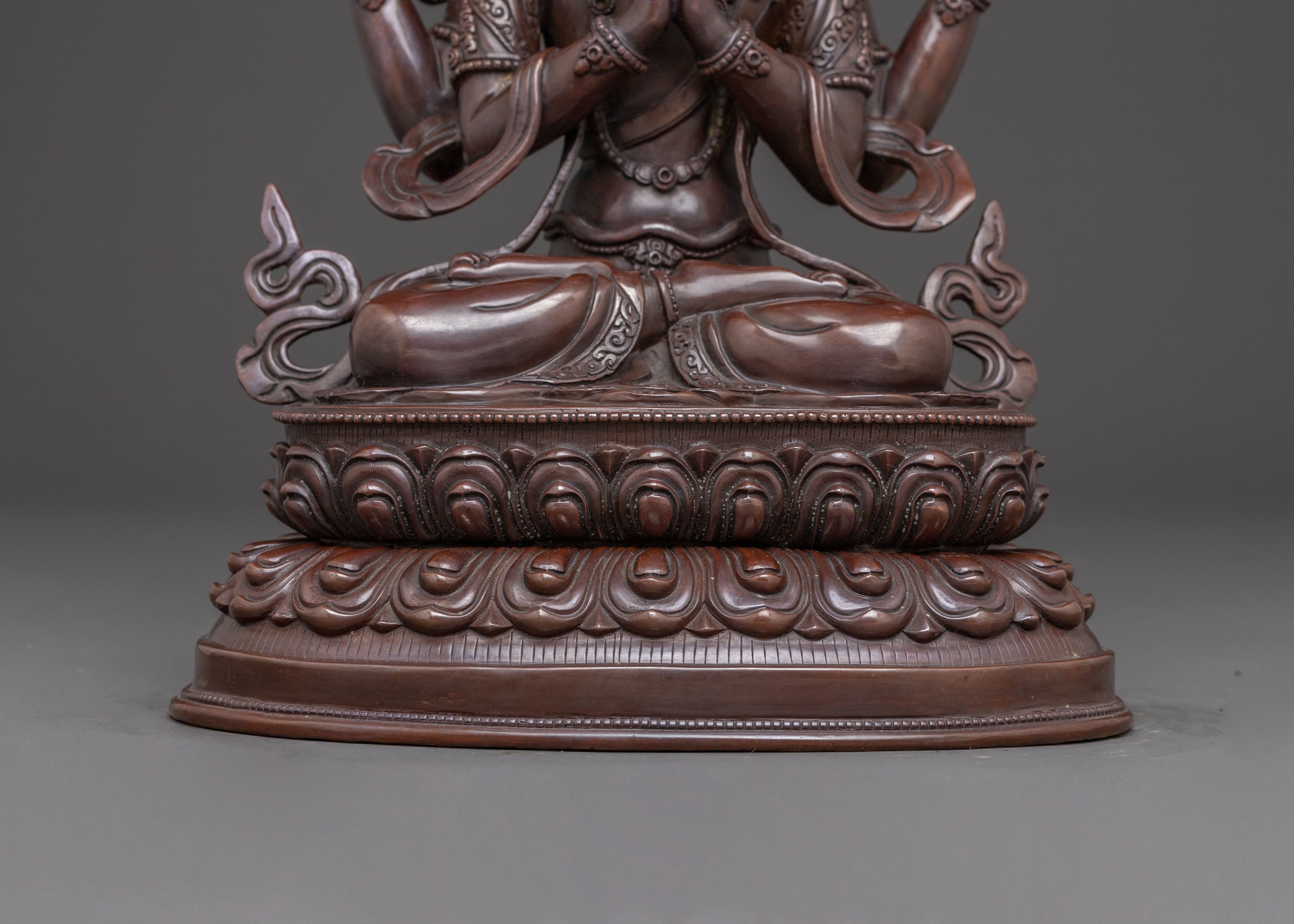 Handcrafted Oxidized Copper Chenrezig Bodhisattva Statue | Compassion Deity