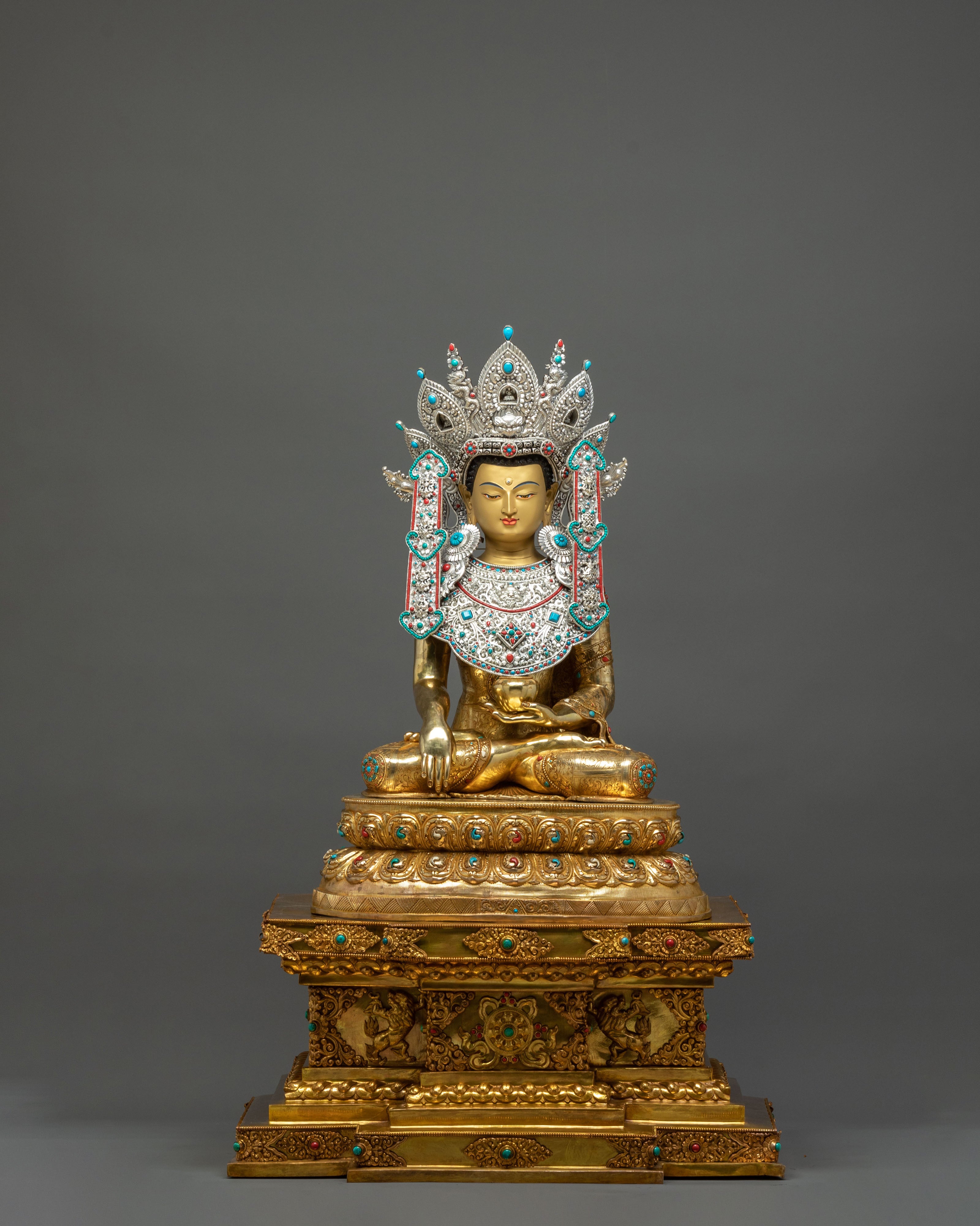 Tathagata Crown Shakyamuni Buddha on Throne Statue