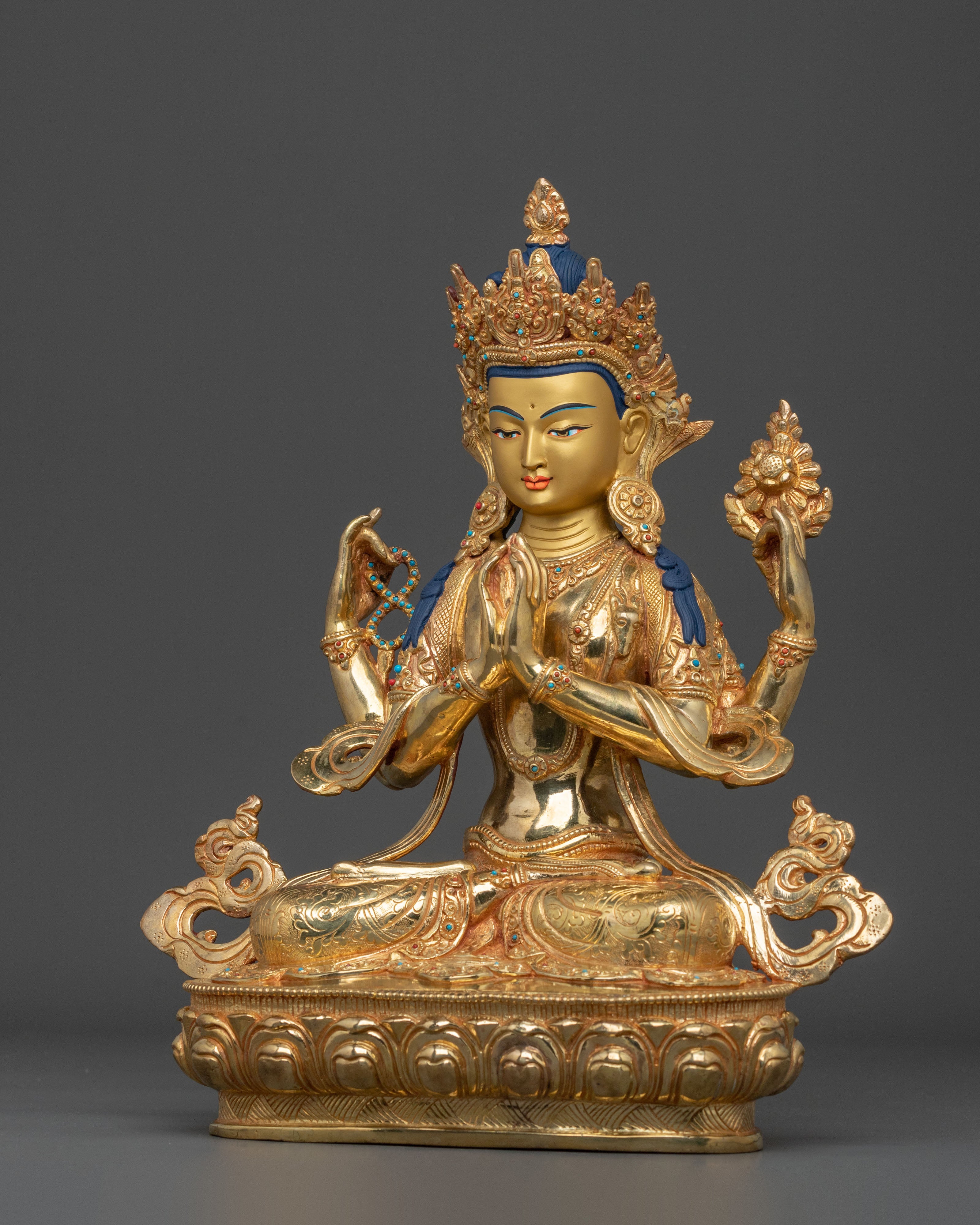 Chenrezig Statue: 24K Gold Gilded