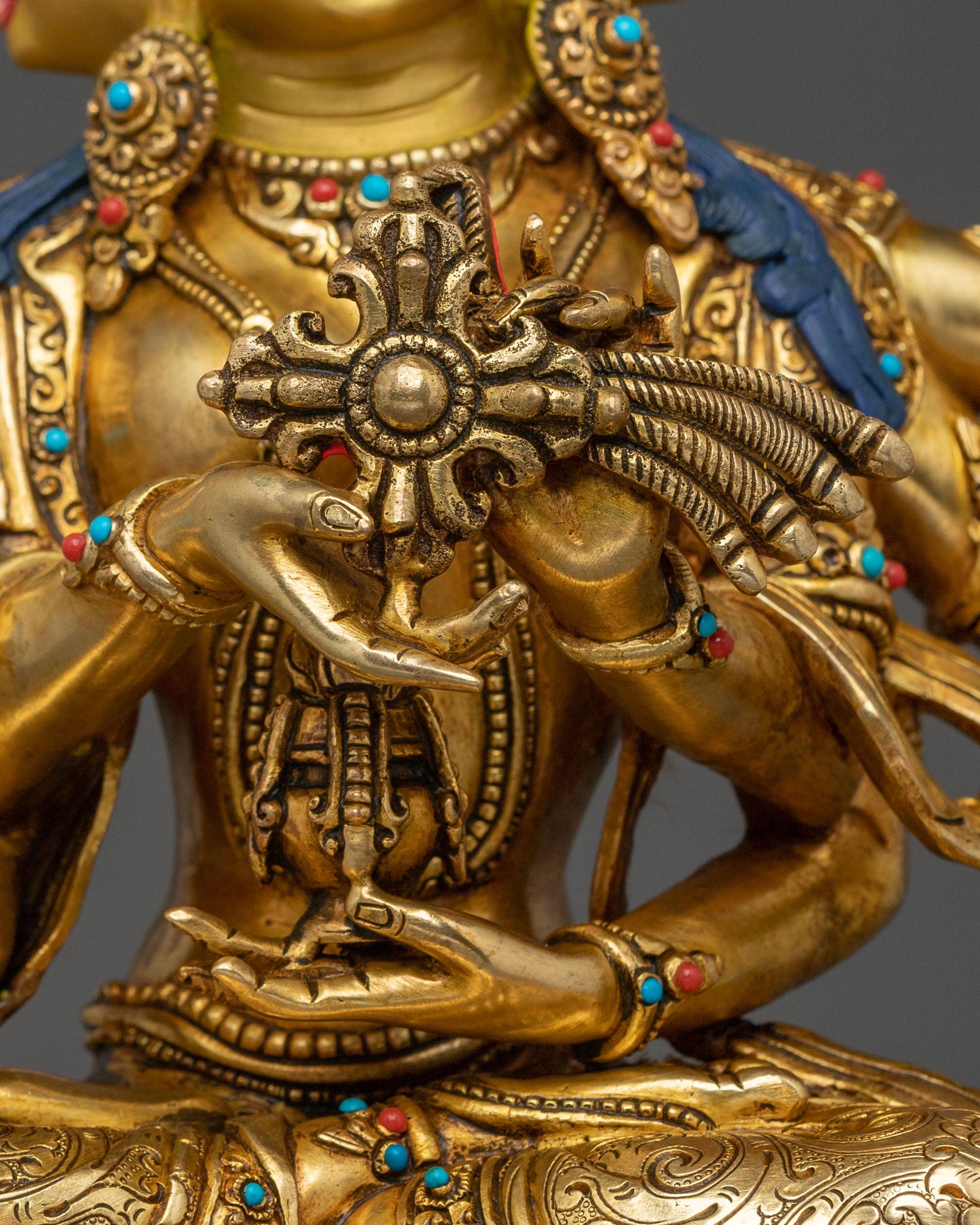 Namgyalma Fire Gold Gilded Statue | Buddhist Longevity Deity Sculpture