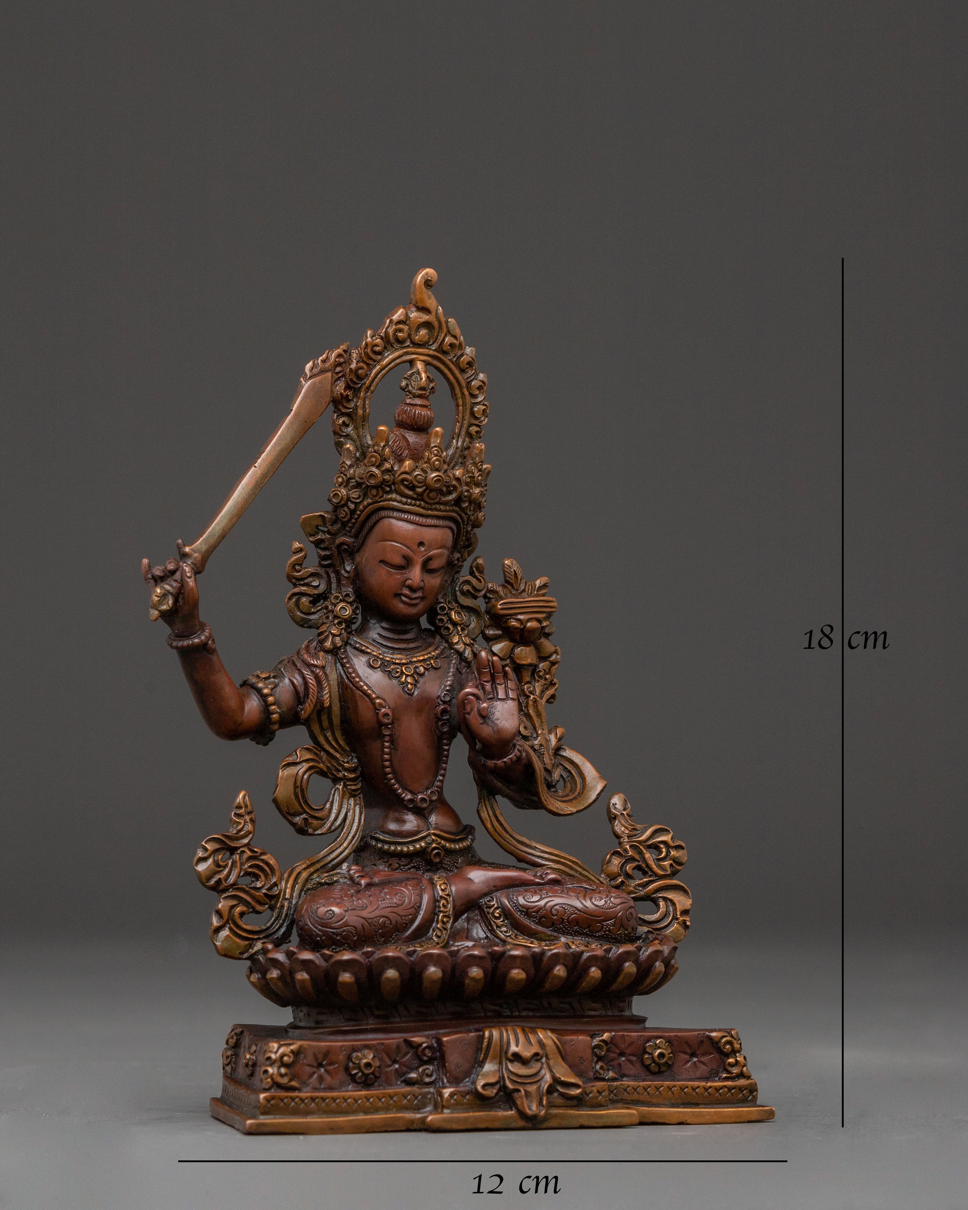 Tibetan Manjushri Handcrafted Statue - Oxidized Copper Statue