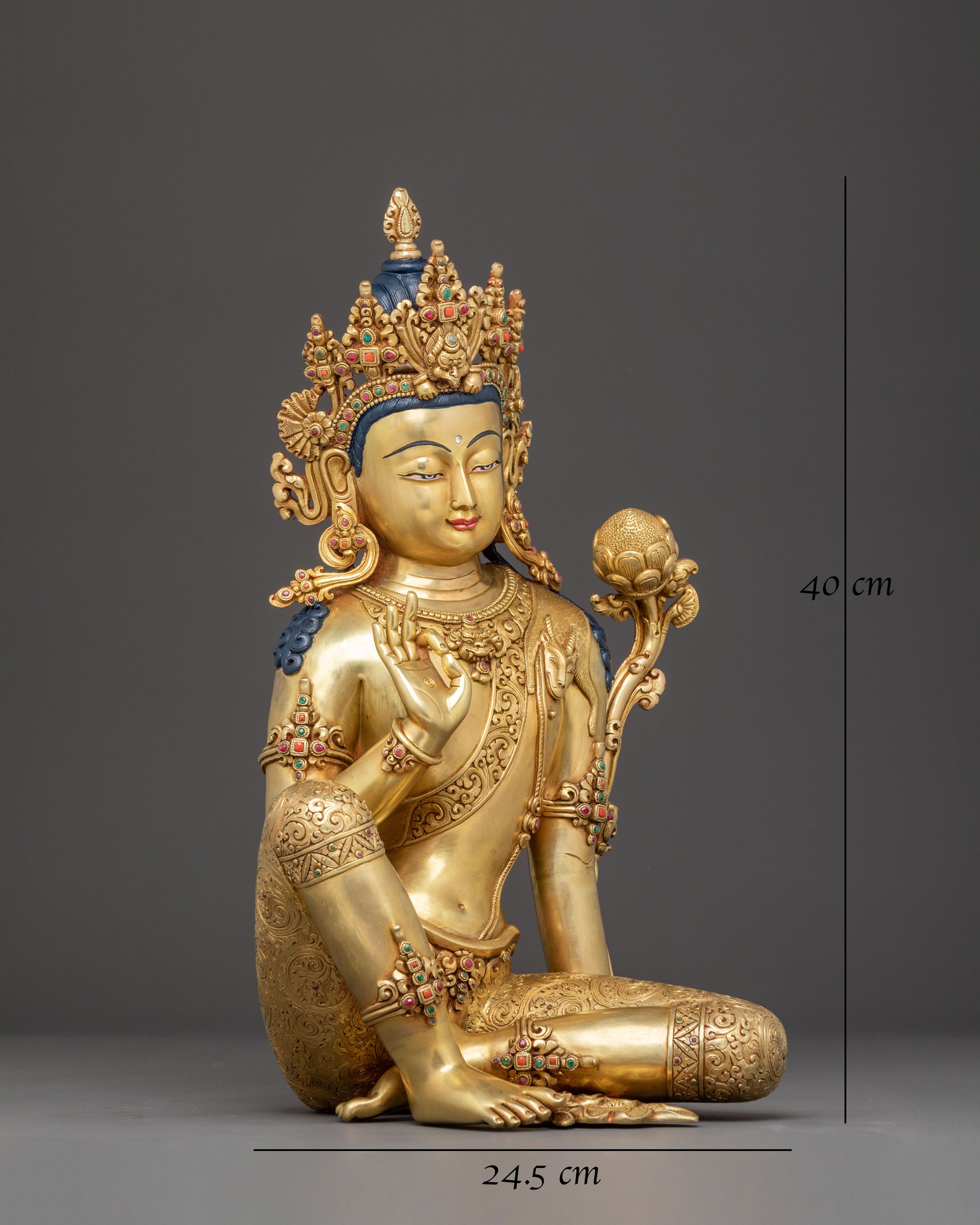 Handmade Bodhisattva Lokeshwor Statue | 24K Gold Gilded Sculpture