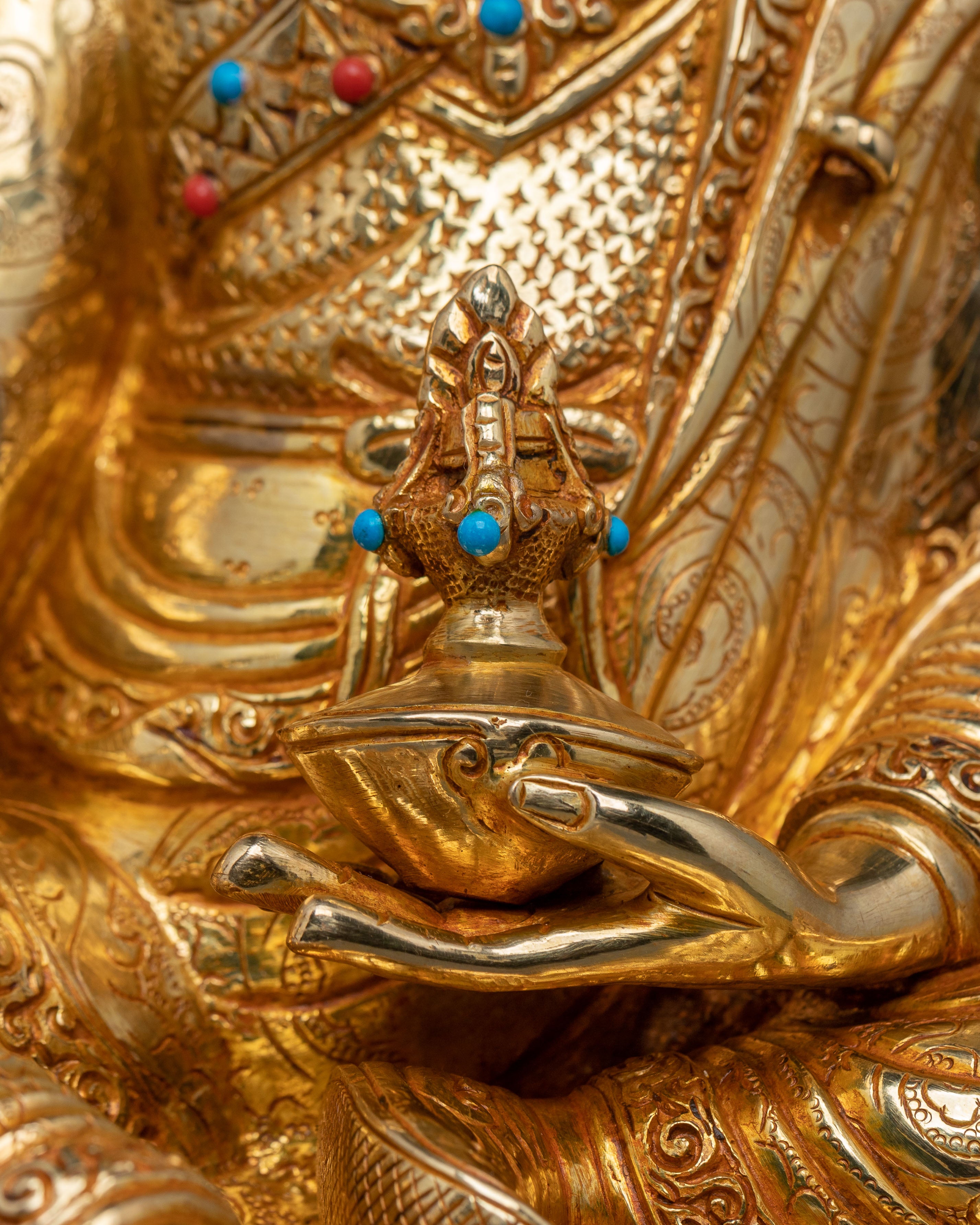 Tibetan Padmasambhava Statue - 24K Gold Gilded Copper