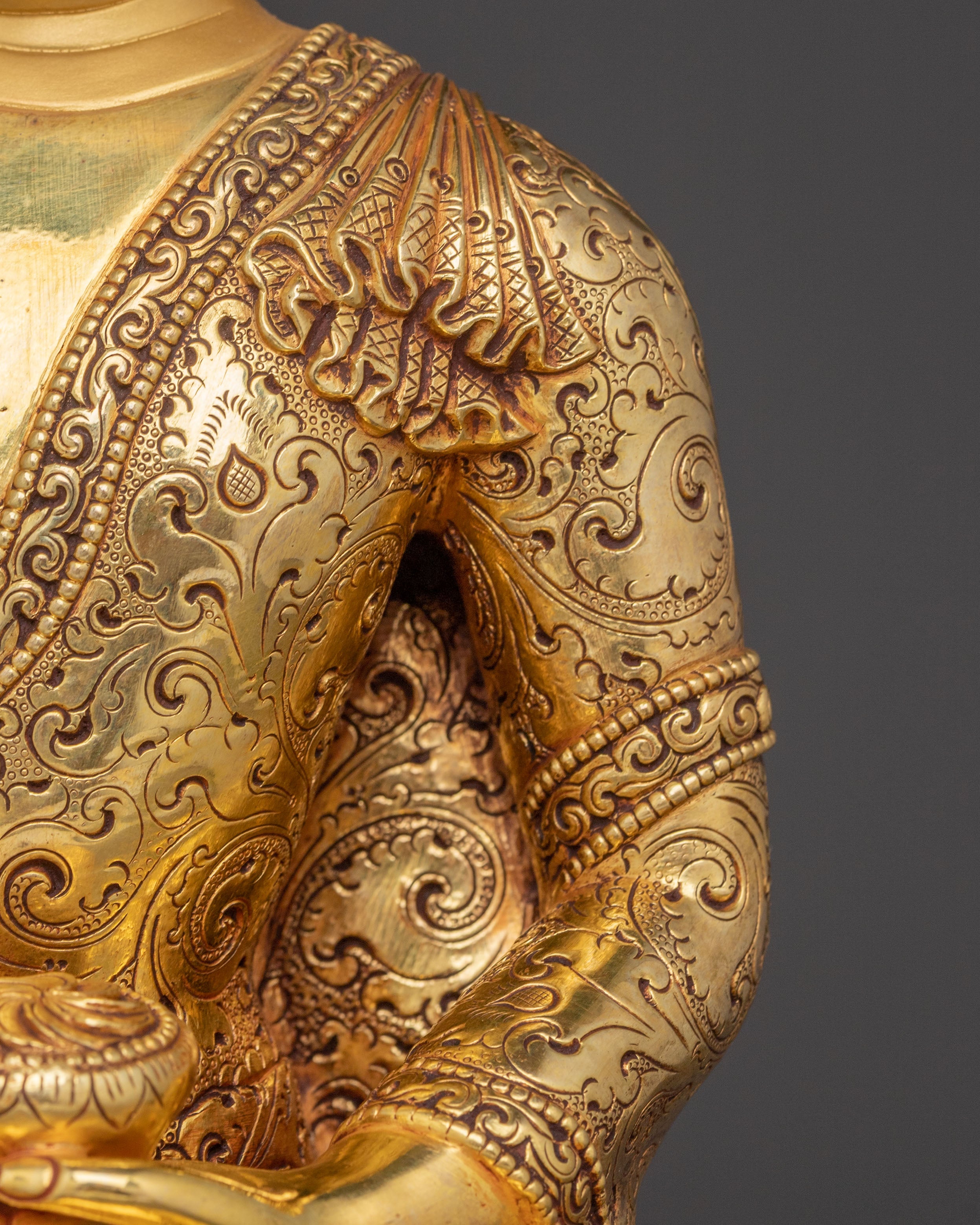 Handcrafted Meditating Shakyamuni Buddha Statue — 24K Gold Gilded