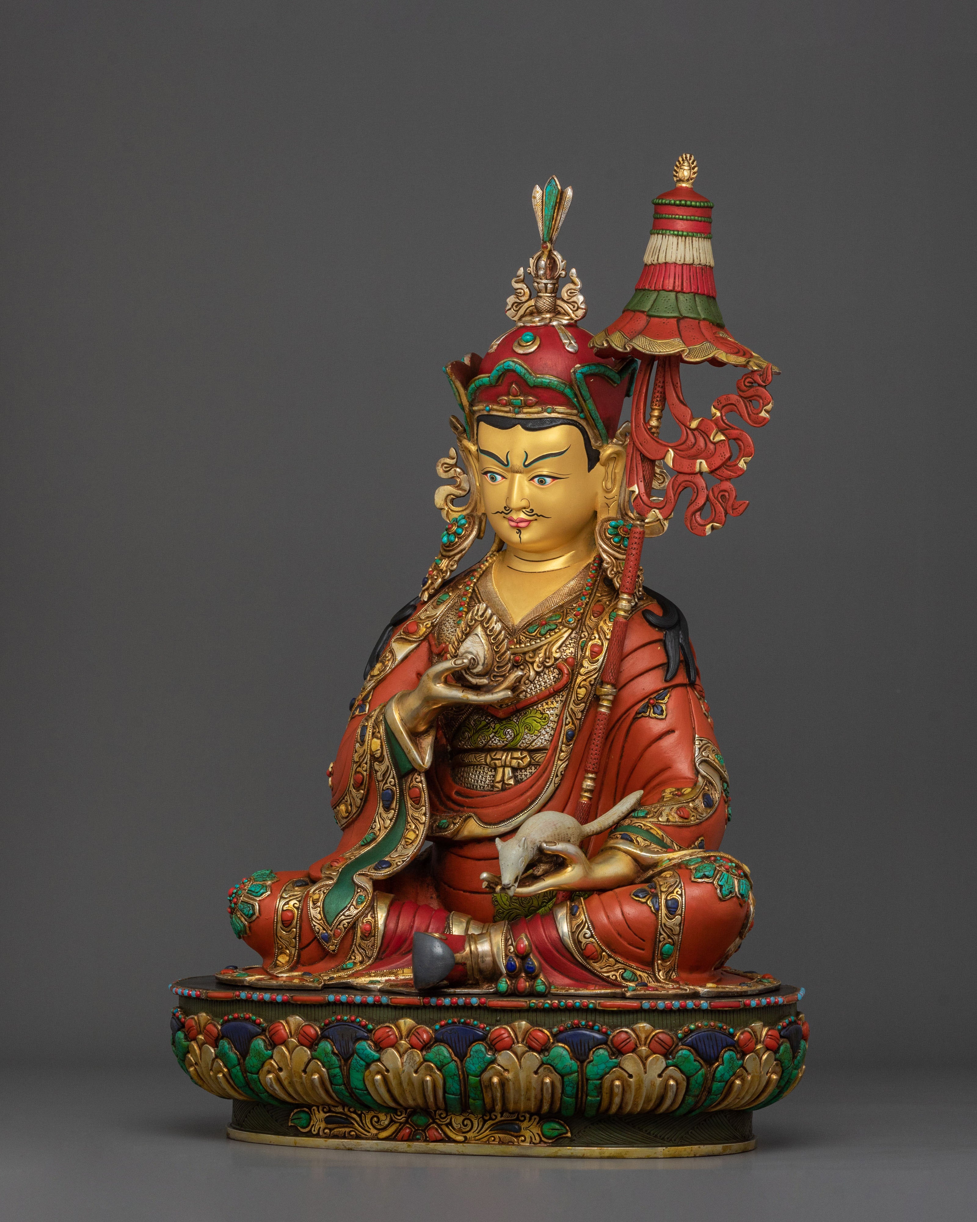 Buddhist Master Guru Norla Sculpture: 24K Gold Gilded Artistry
