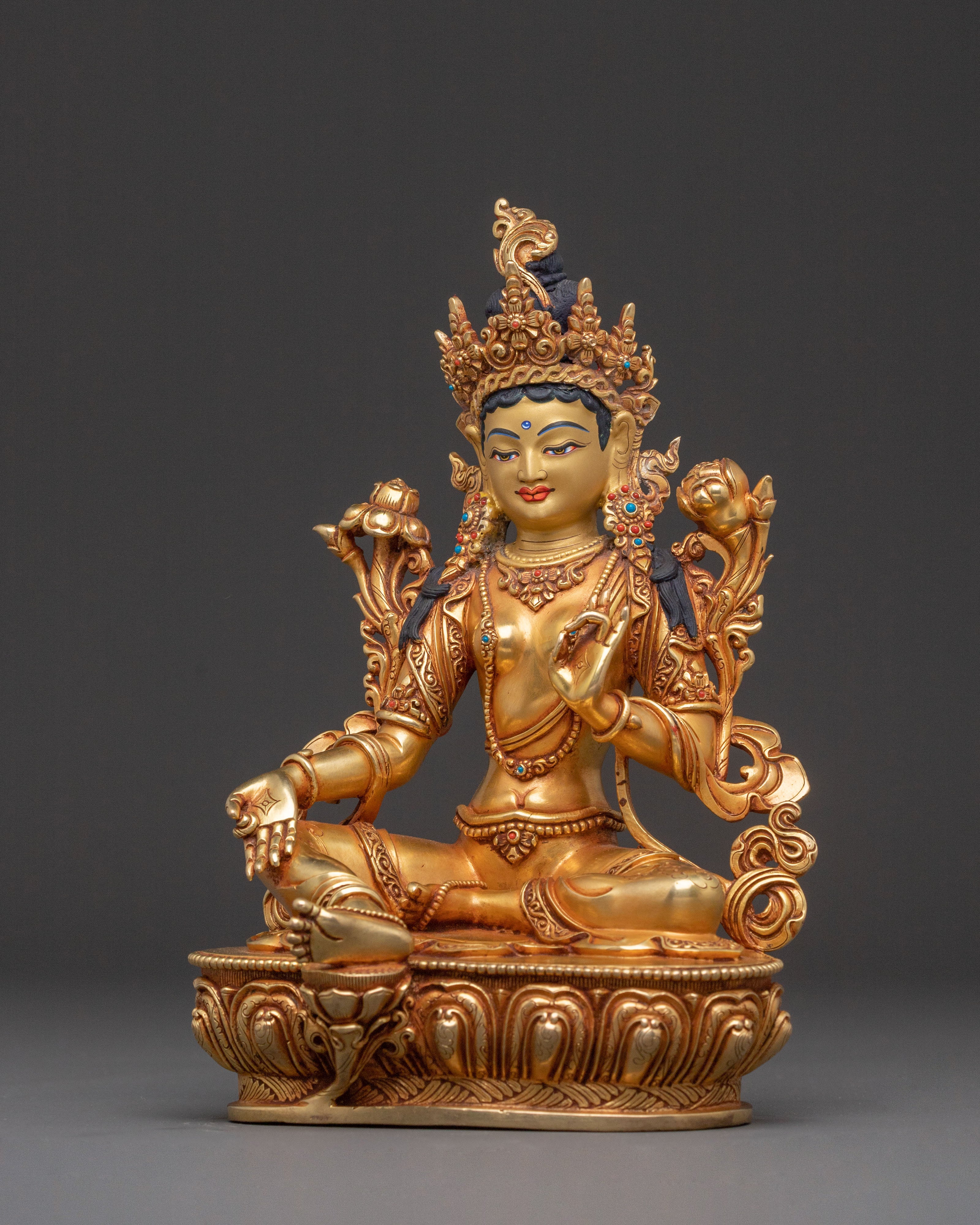 Graceful Green Tara Golden Statue: Handcrafted Serenity
