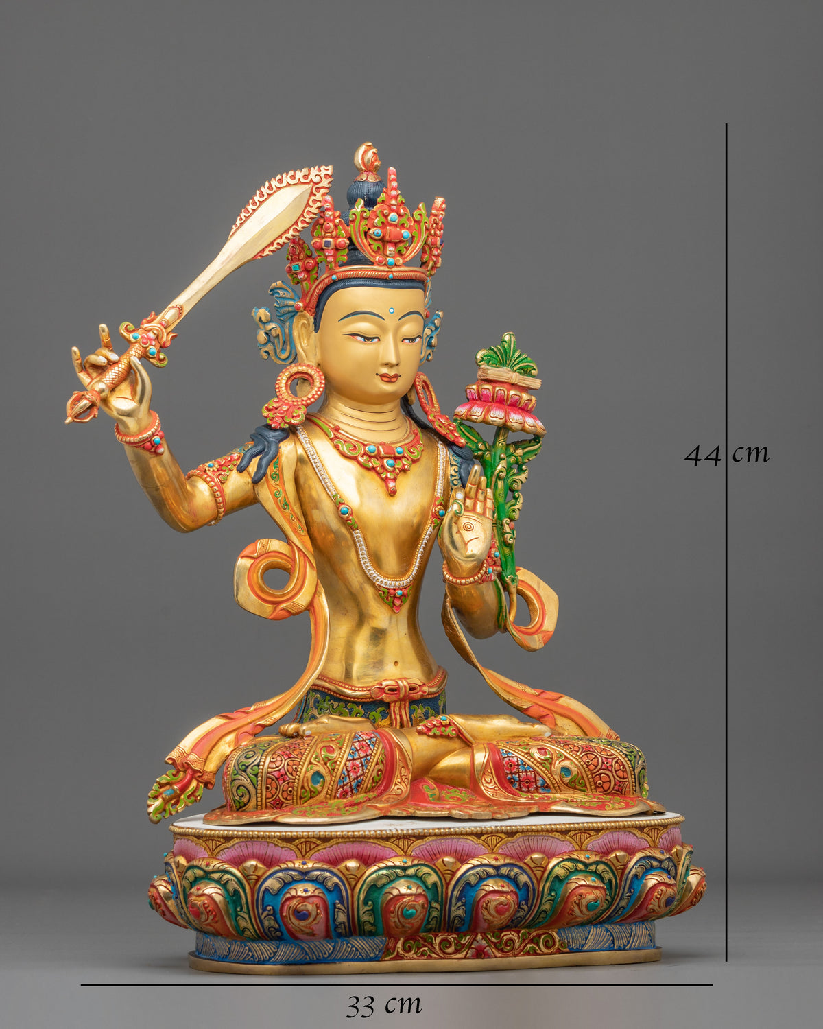 Manjushri 24K Gold Gilded Copper Statue: Wisdom Embodied