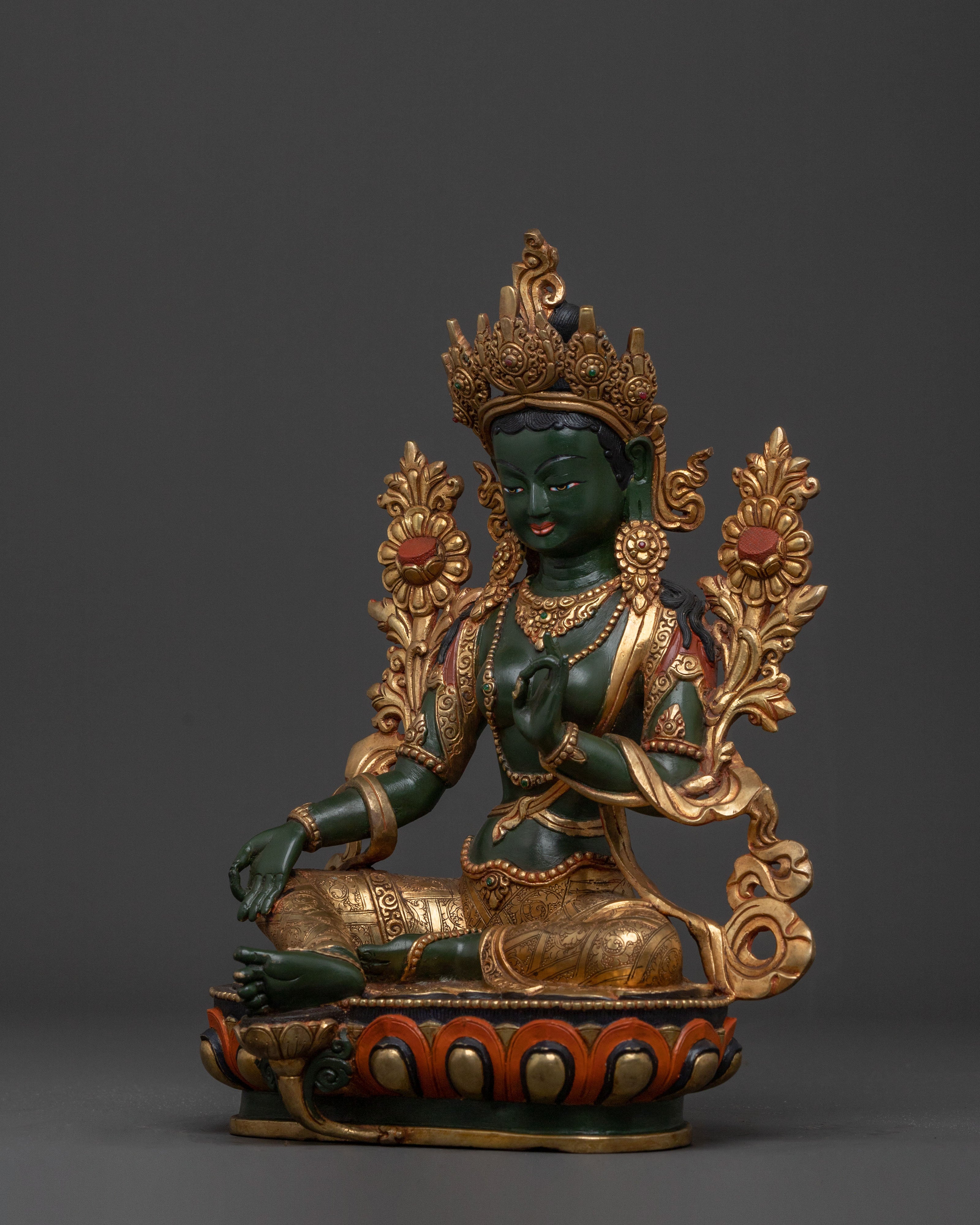 Mother Green Tara Statue | 24K Gold Gilded Figure