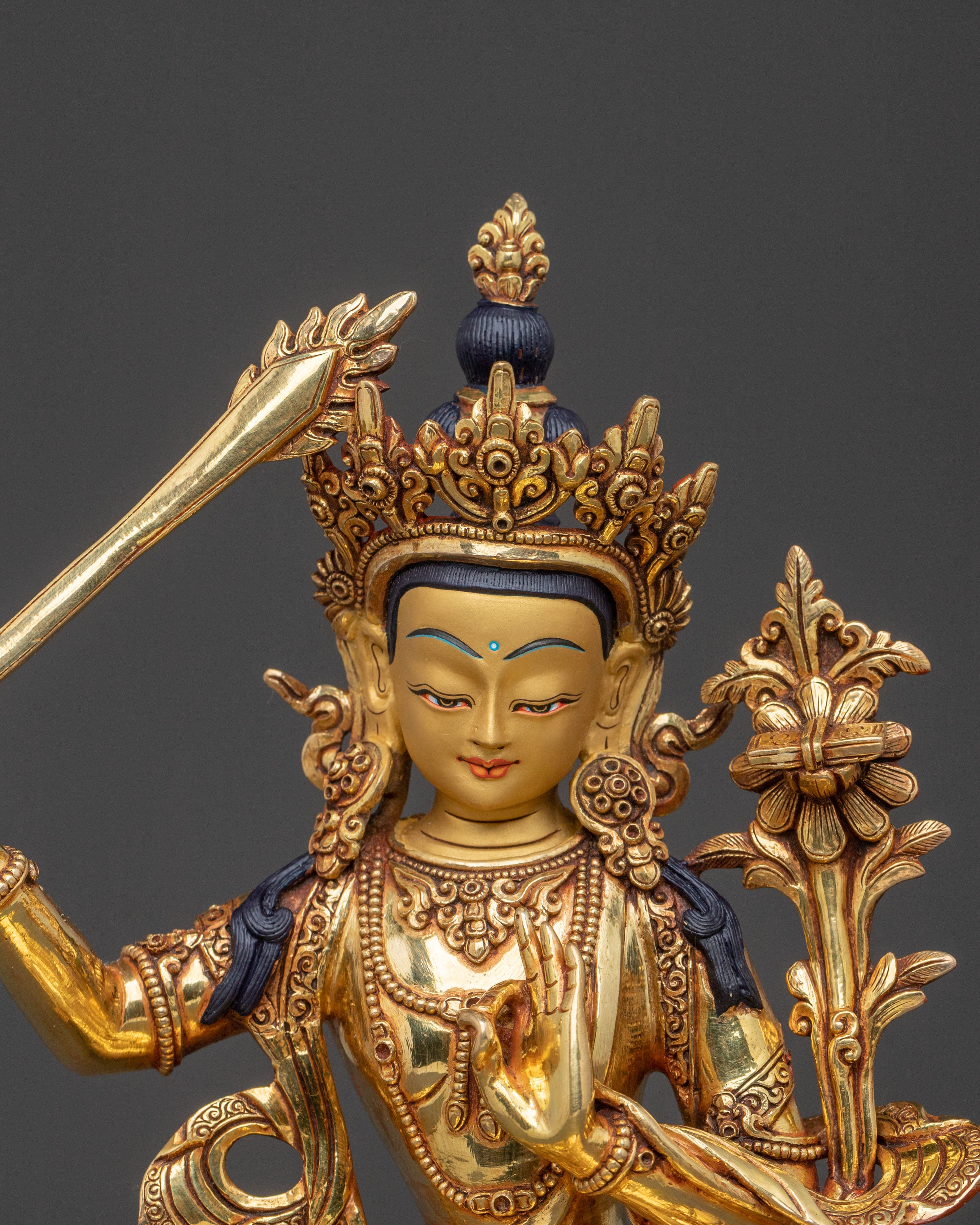 Manjushri Wisdom Buddha Figurine – 24K Gold Gilded