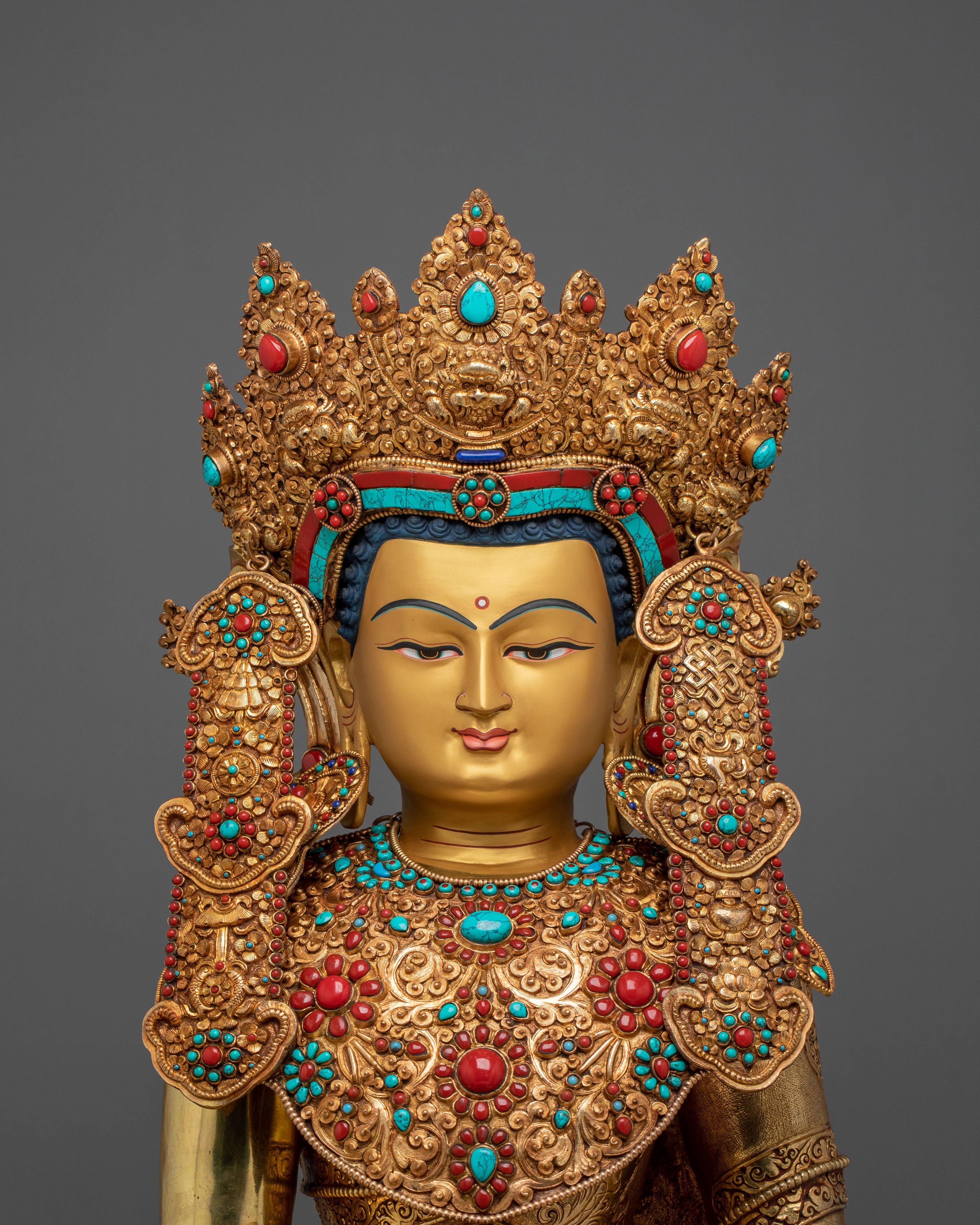 Crown Shakyamuni Buddha Statue | 24K Gold Gilded Figurine