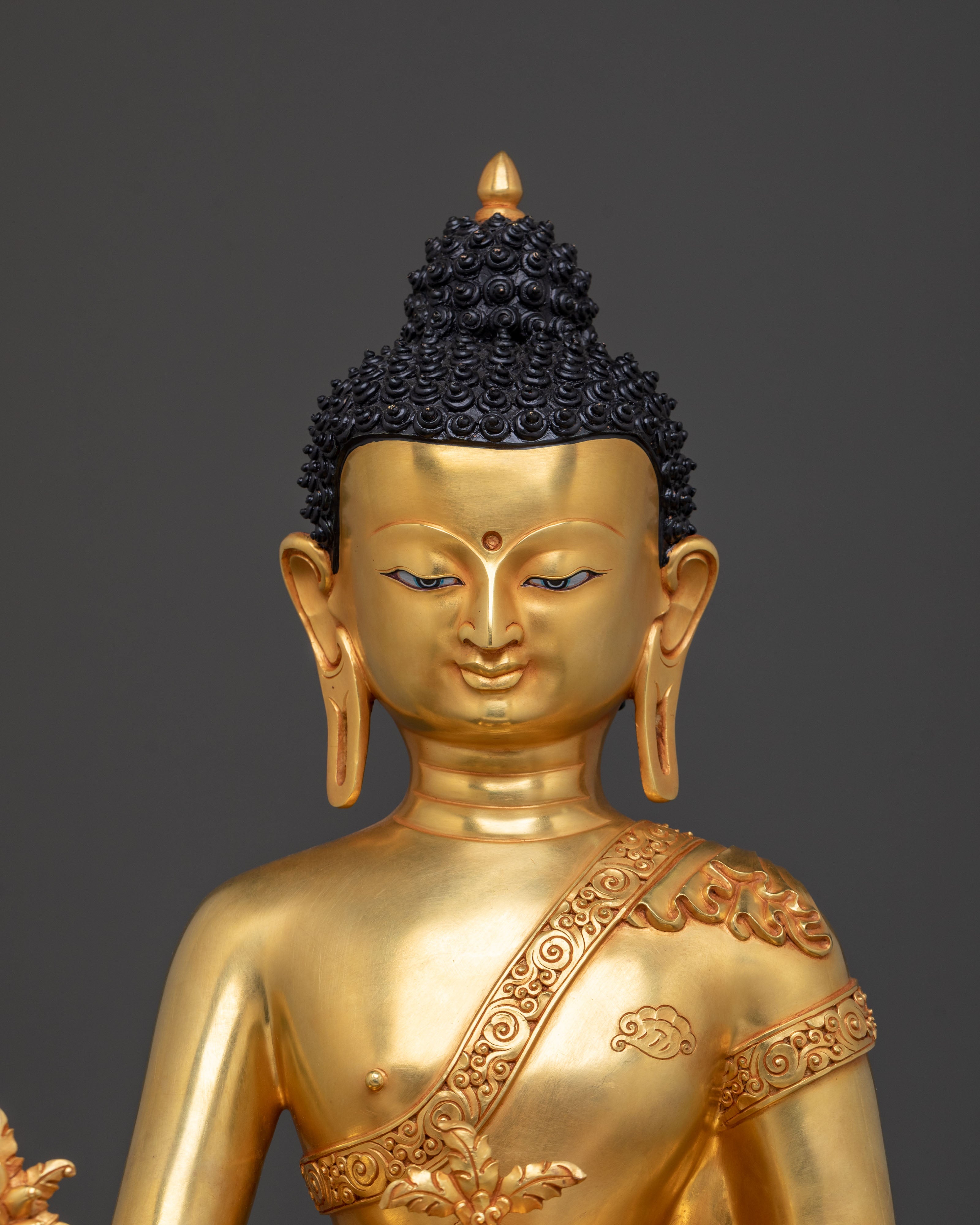 Handcrafted Medicine Buddha Spiritual Healing Statue | 24K Gold Gilding