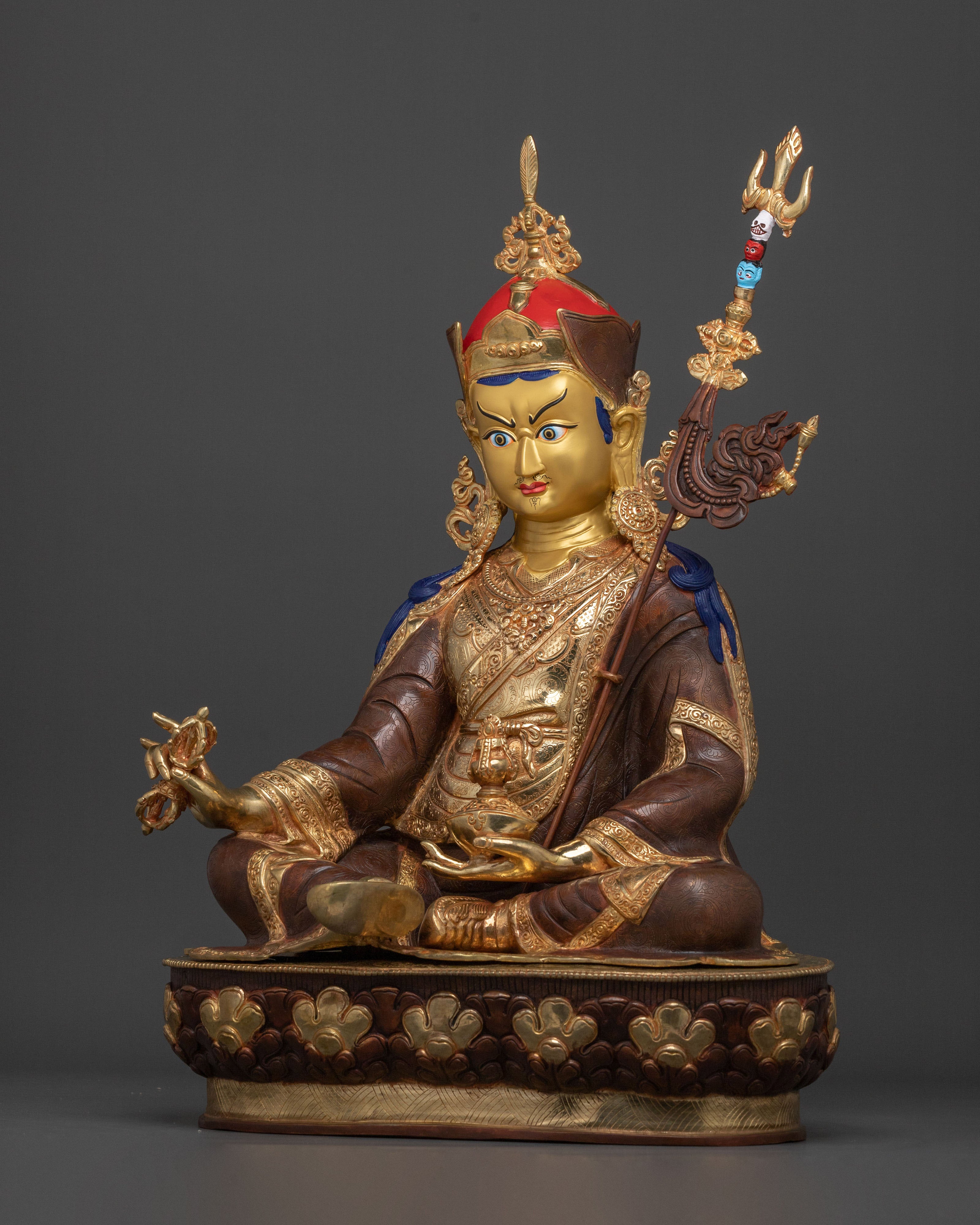 Guru Rinpoche Buddhist Altar Decor Statue in Pure 24K Gold
