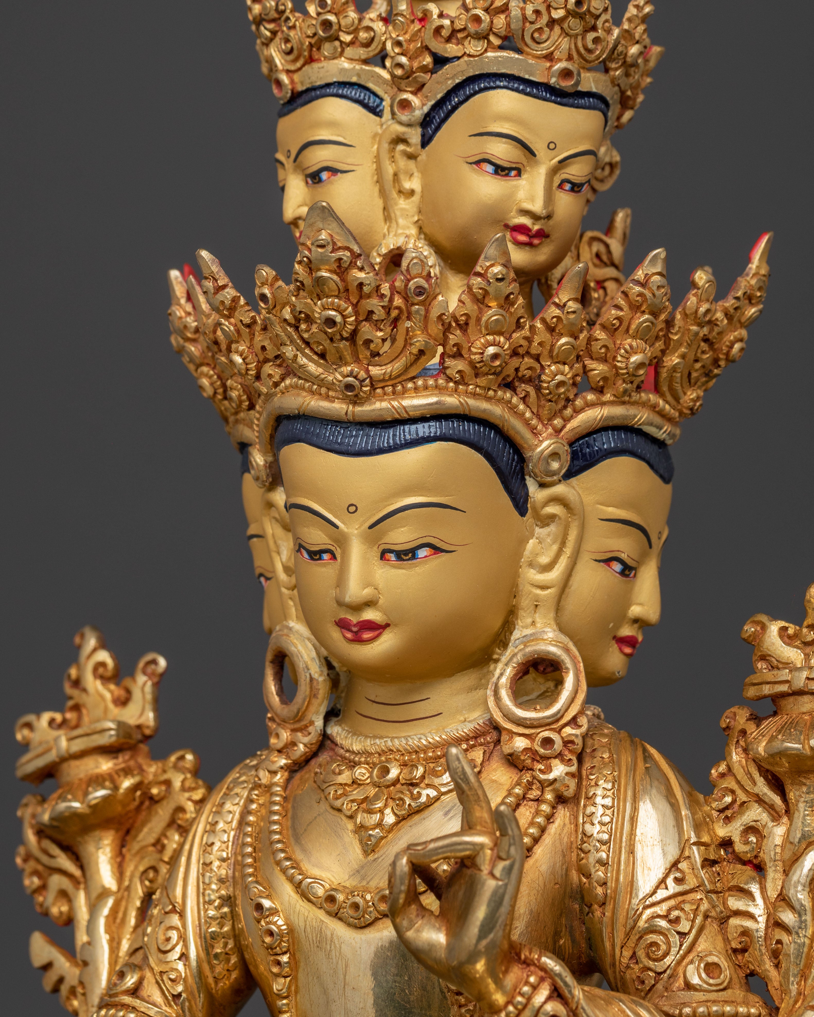 Avalokiteshvara Peaceful Deity Statue – 24K Gilded Copper Statue