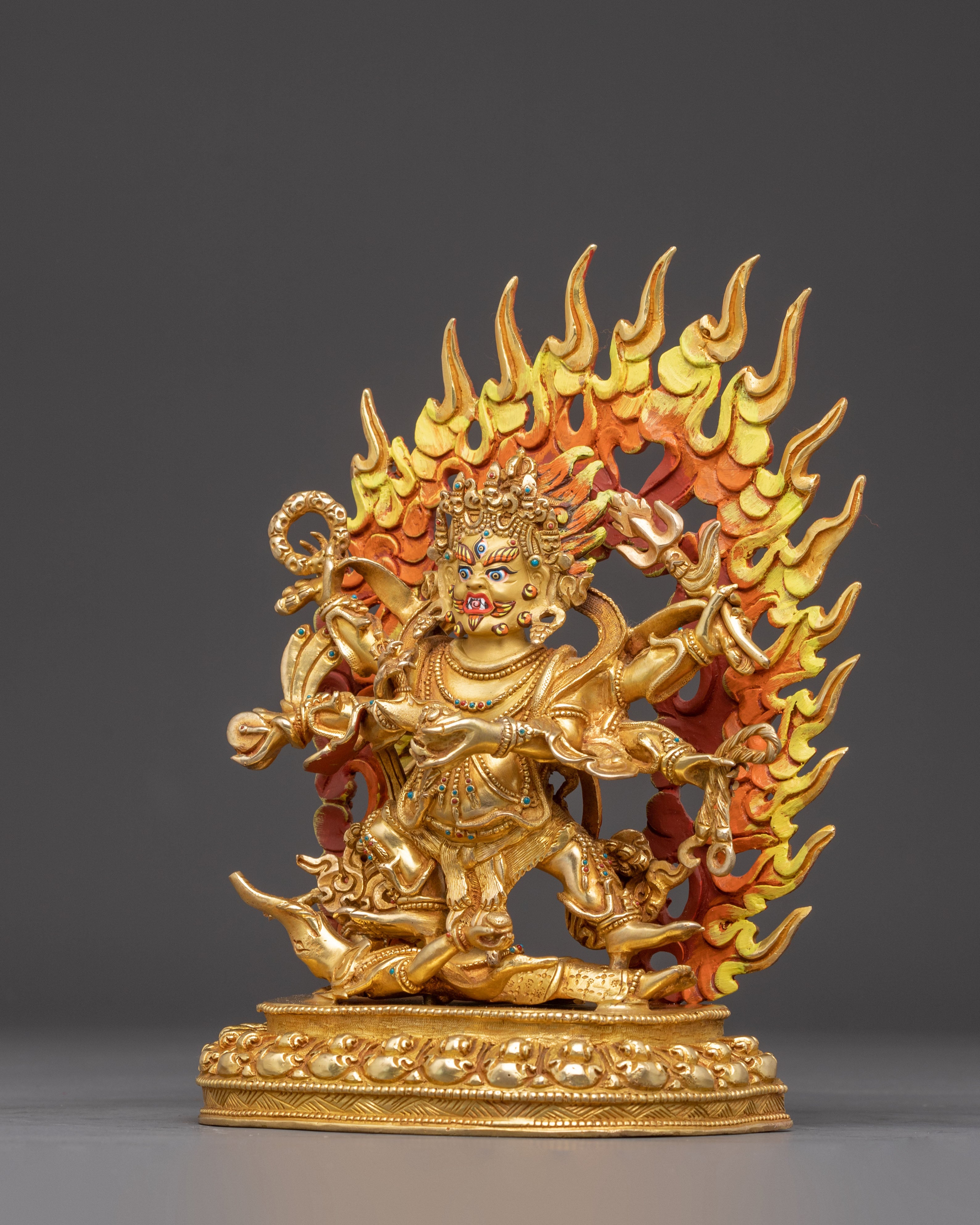 Handcrafted Six Armed Mahakala Sculpture | Protector Deity in Tibetan Buddhism