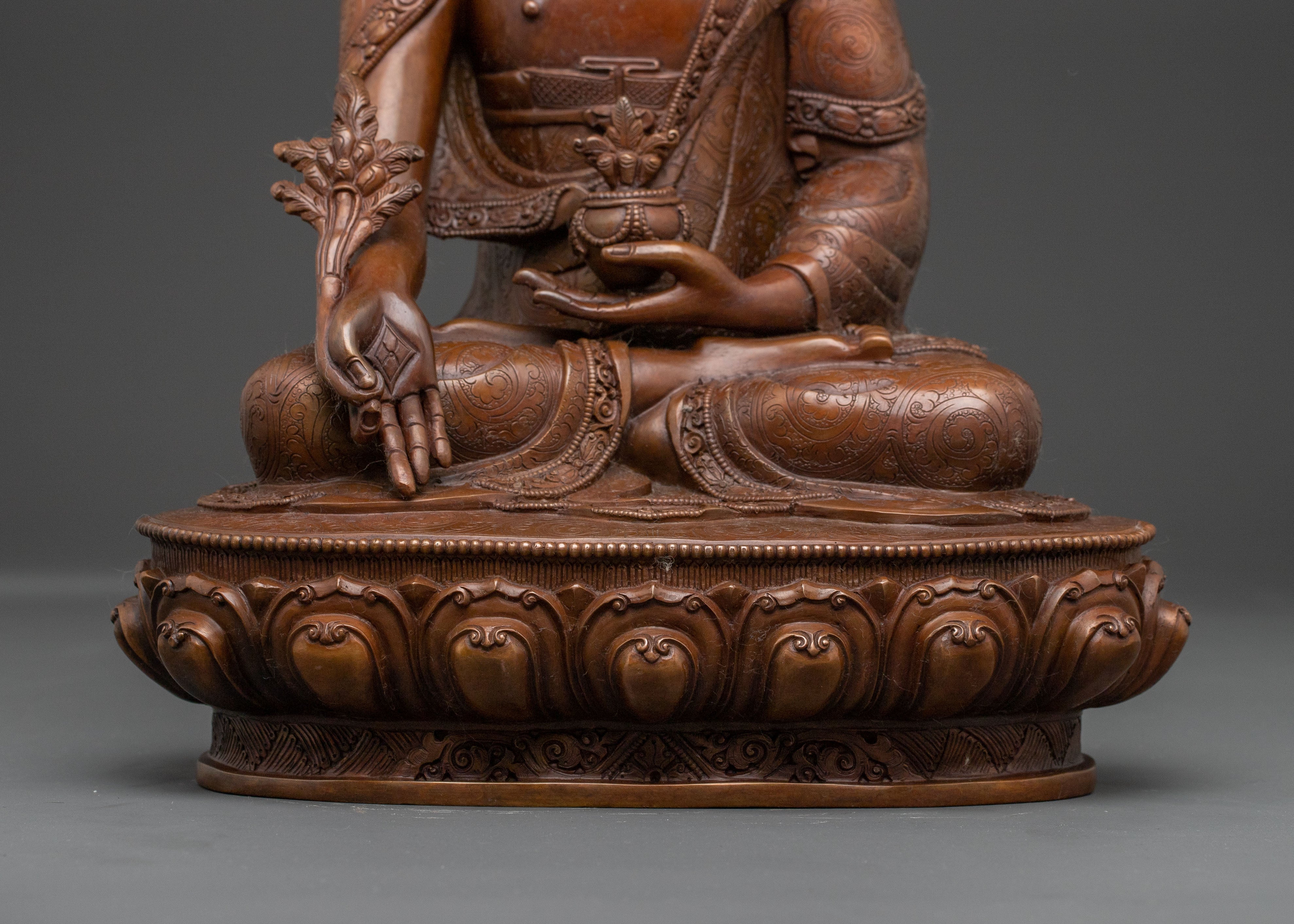 Healing Medicine Buddha Handcrafted Statue in Oxidized Copper