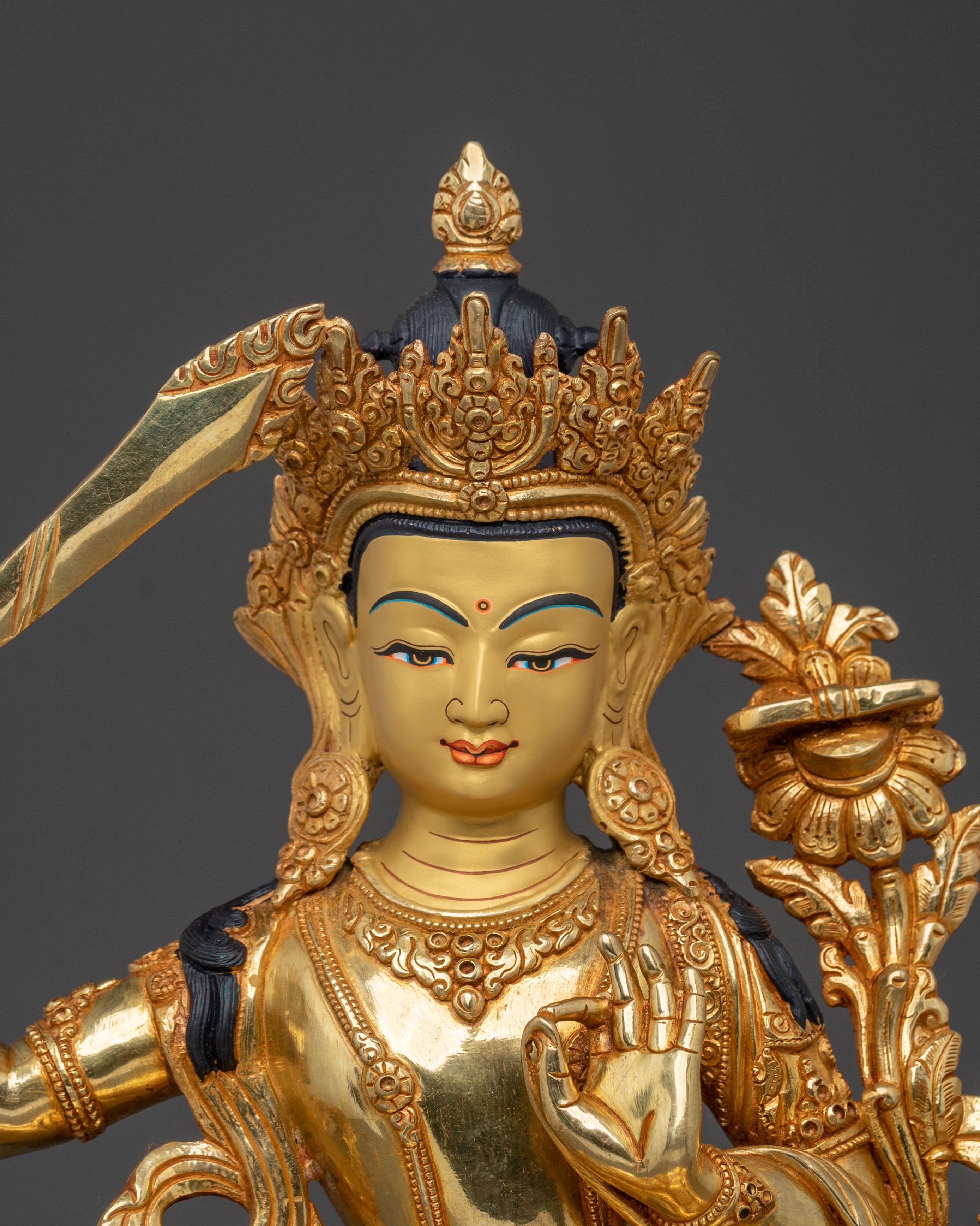 Manjushri 24K Gold Gilded Statue | Wisdom Bodhisattva