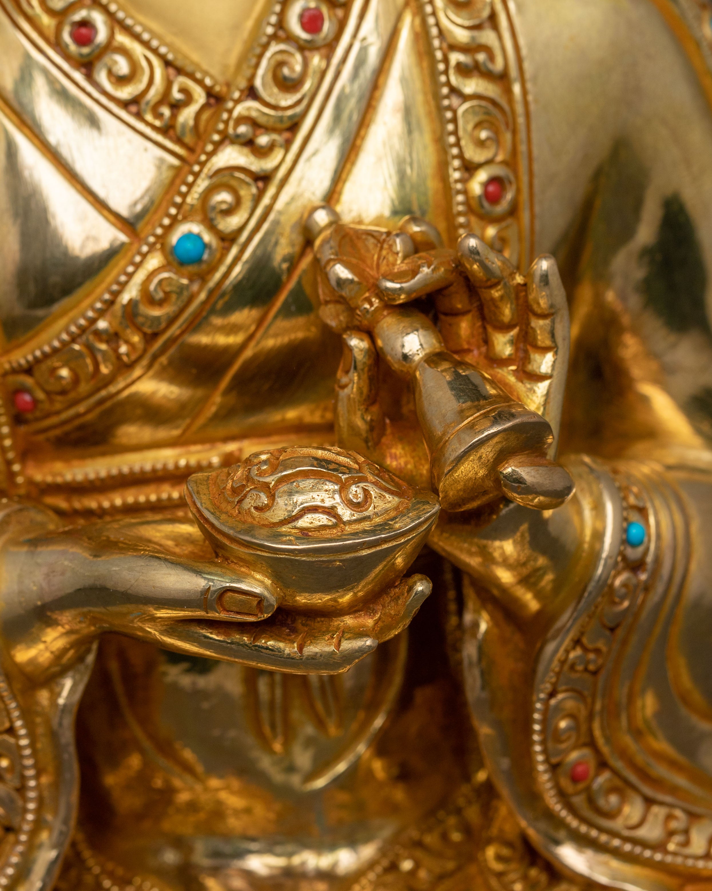 Shakya Master: 24K Gold Gilded Enlightenment Statue Set