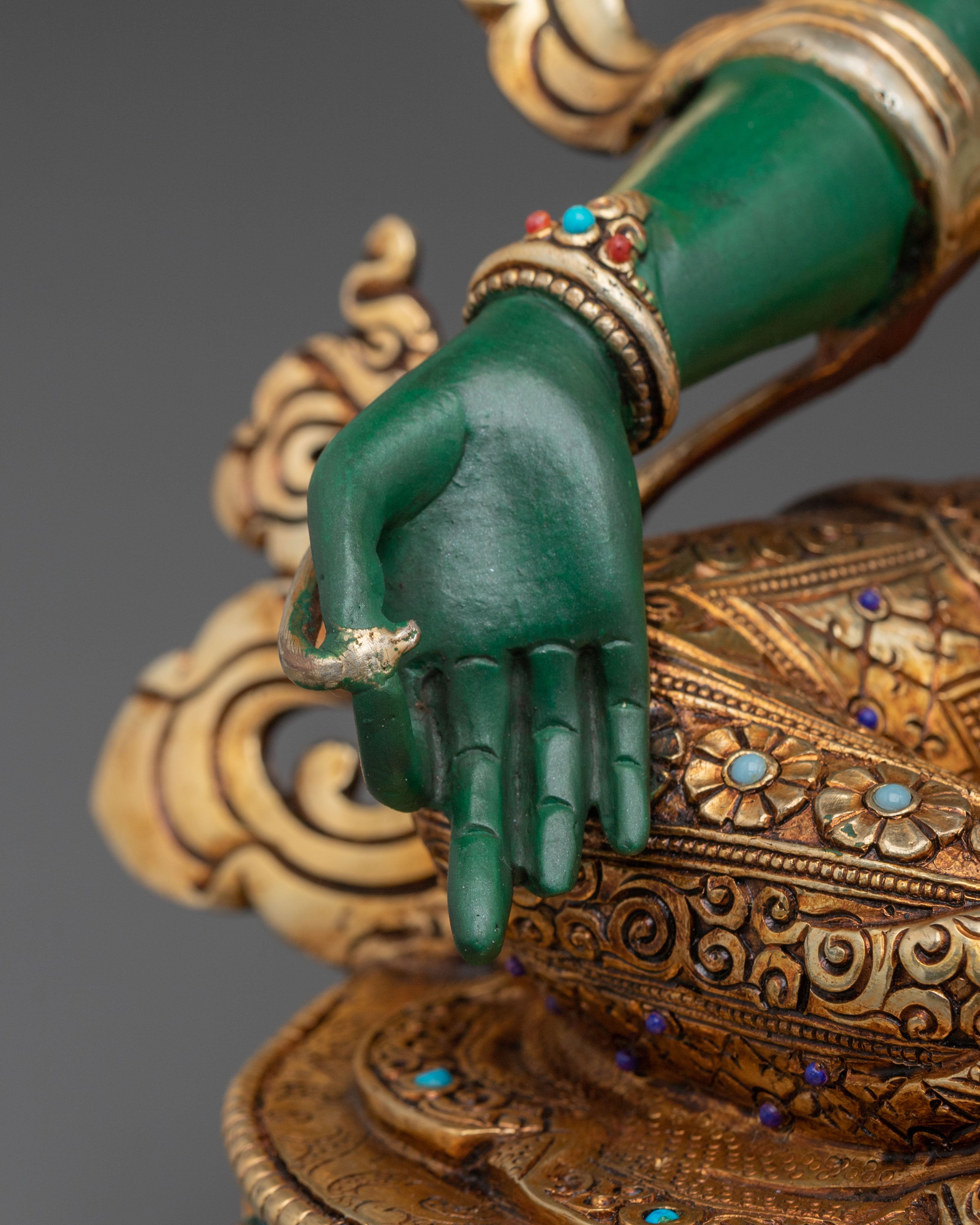 Green Tara Statue | Divine Compassionate Figurine in 24K Gold