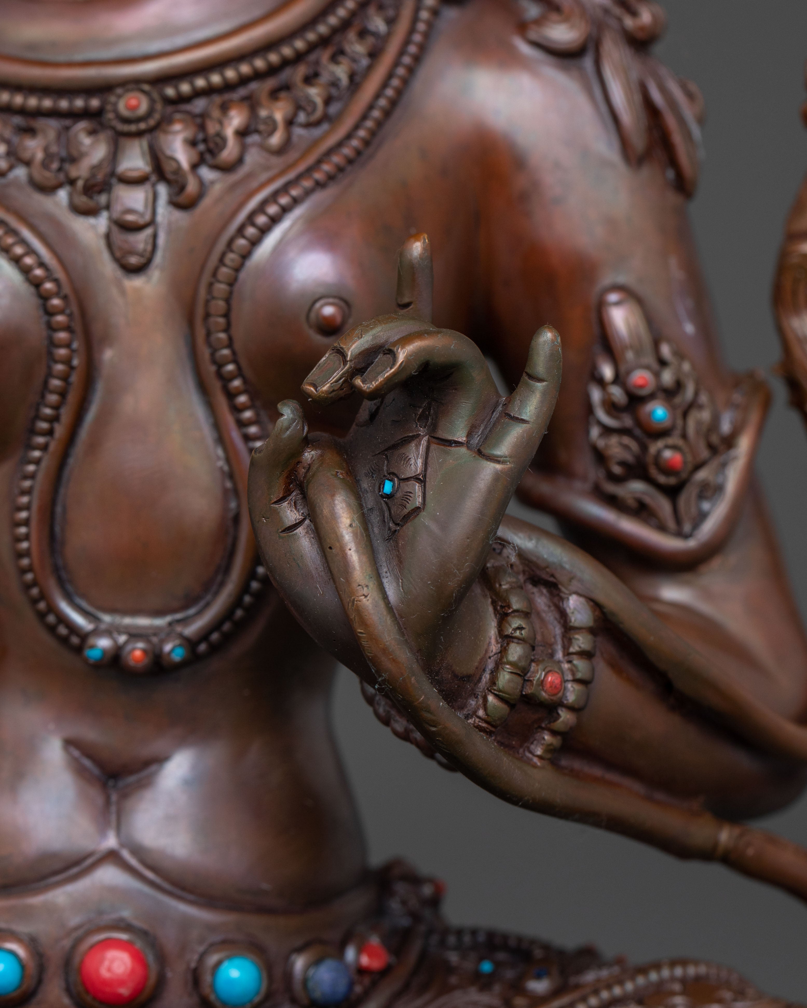 Mother Green Tara Oxidized Copper Statue