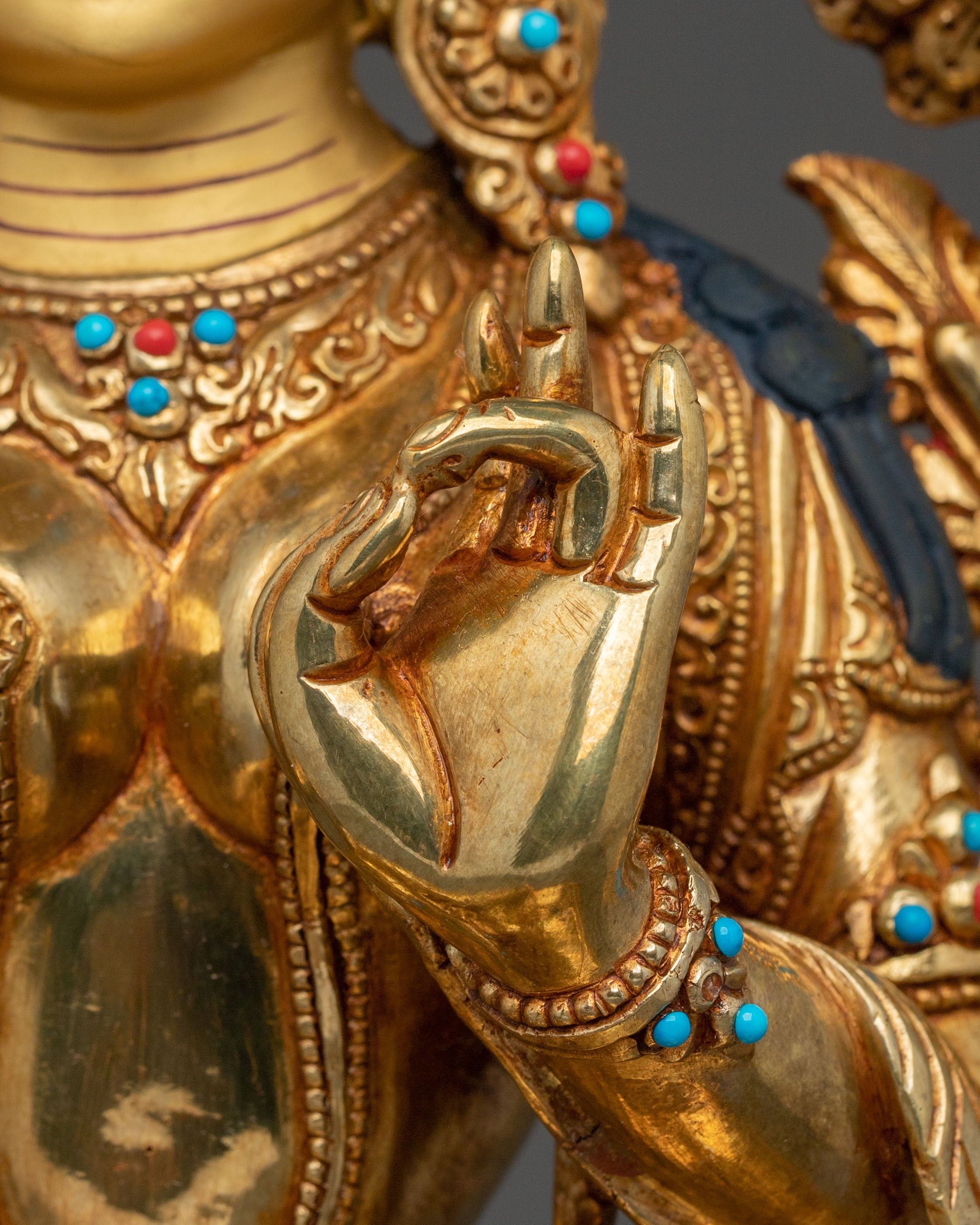 Green Tara Statue | Handcrafted 24K Gold Gilded Guardian