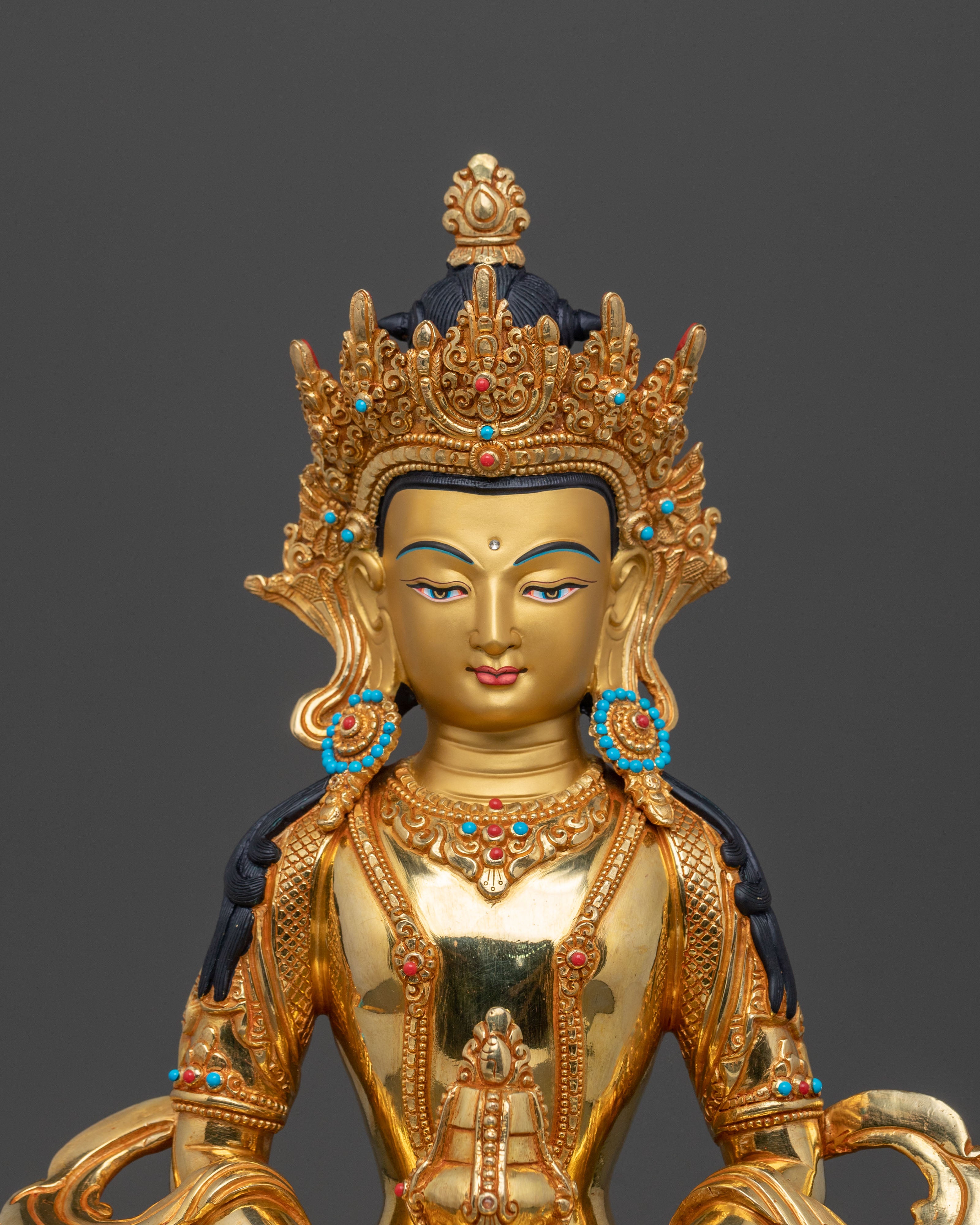 Handmade Amitayus Buddha Sculpture in Radiant 24K Gold