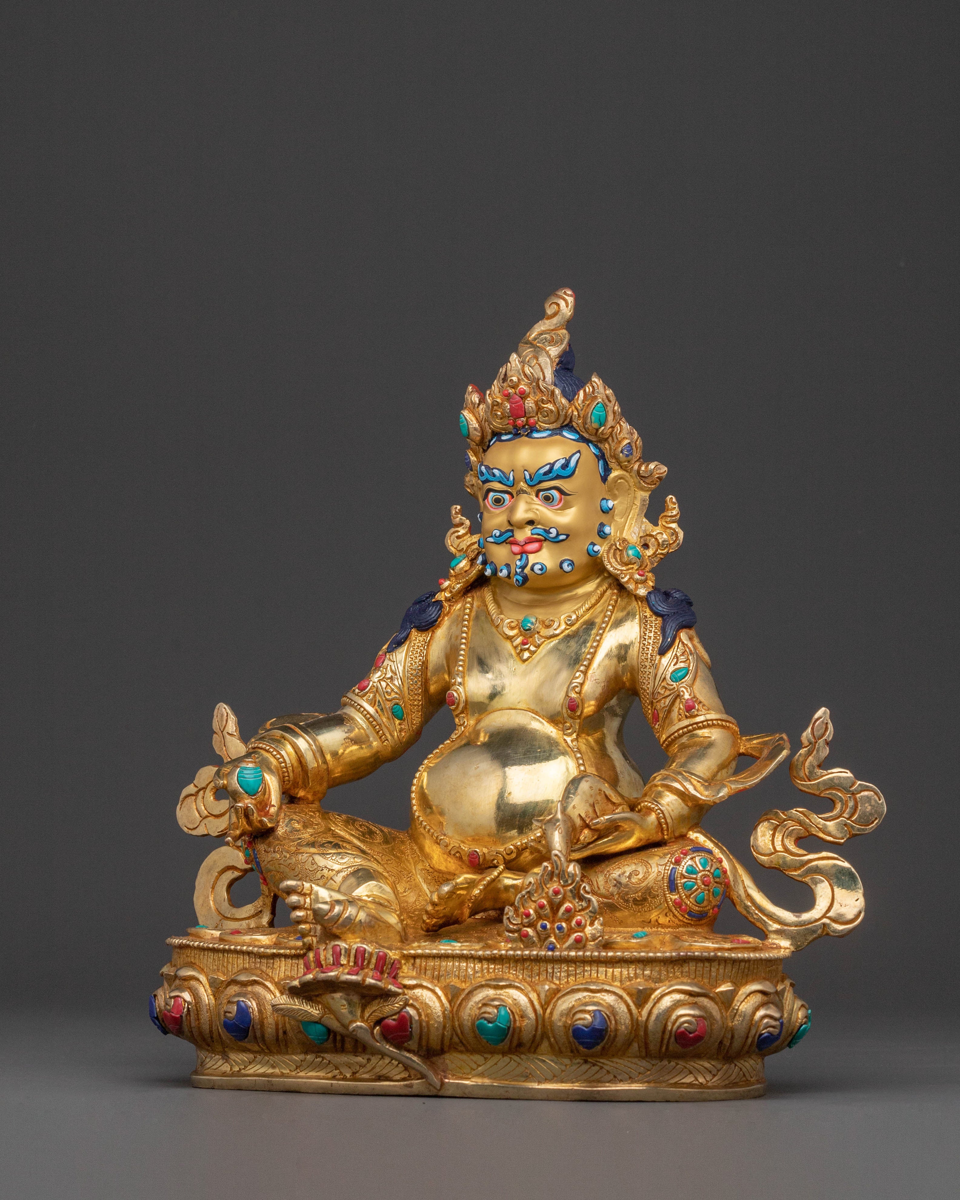 Handcrafted Dzambhala Blessing Statue – 24K Gold Gilded Copper Statue