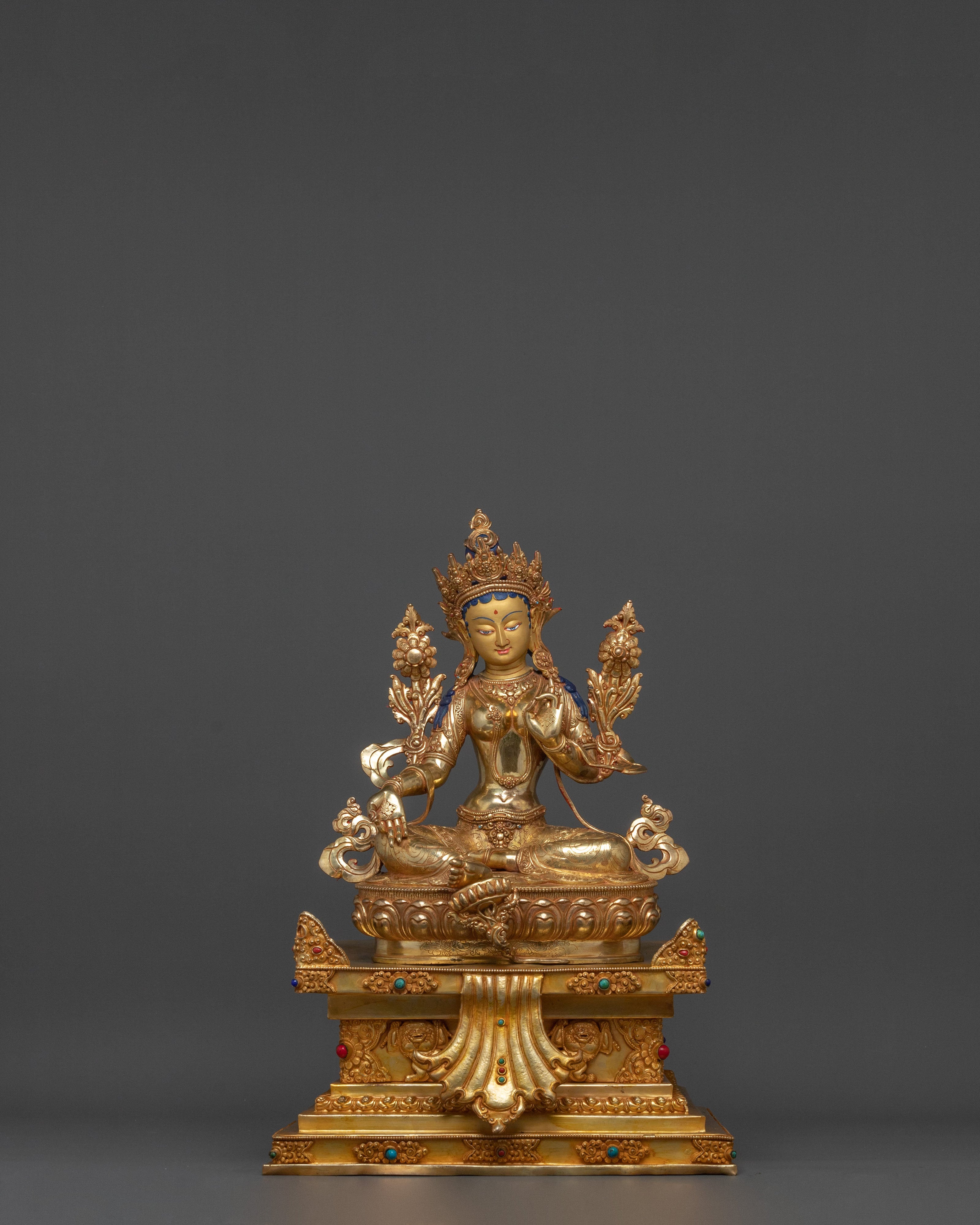 Twenty One Tara Sculpture | 24K Gold Gilded & Gemstone Inlaid