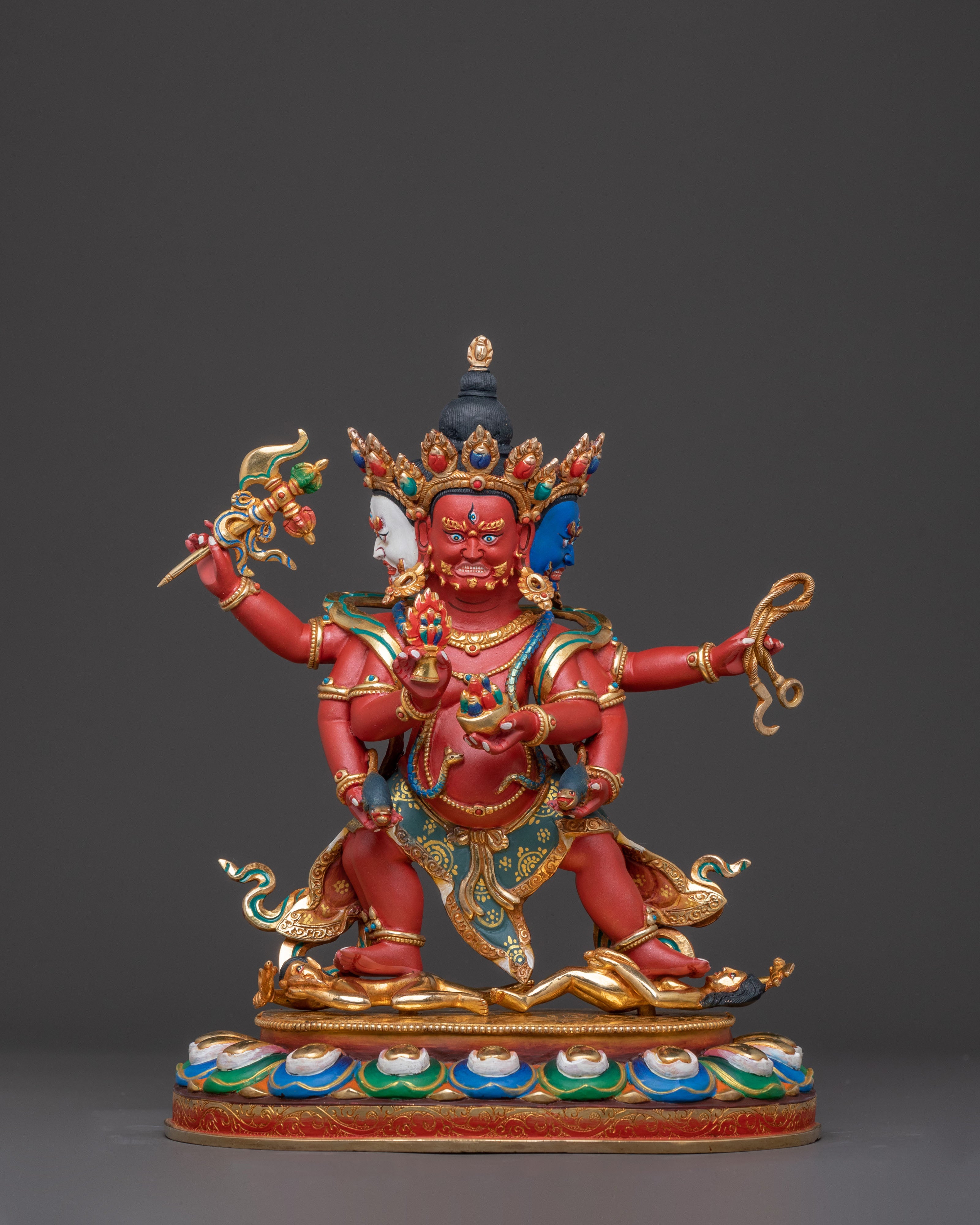Red Dzambhala Spiritual Statue: Himalayan Handcrafted Artwork