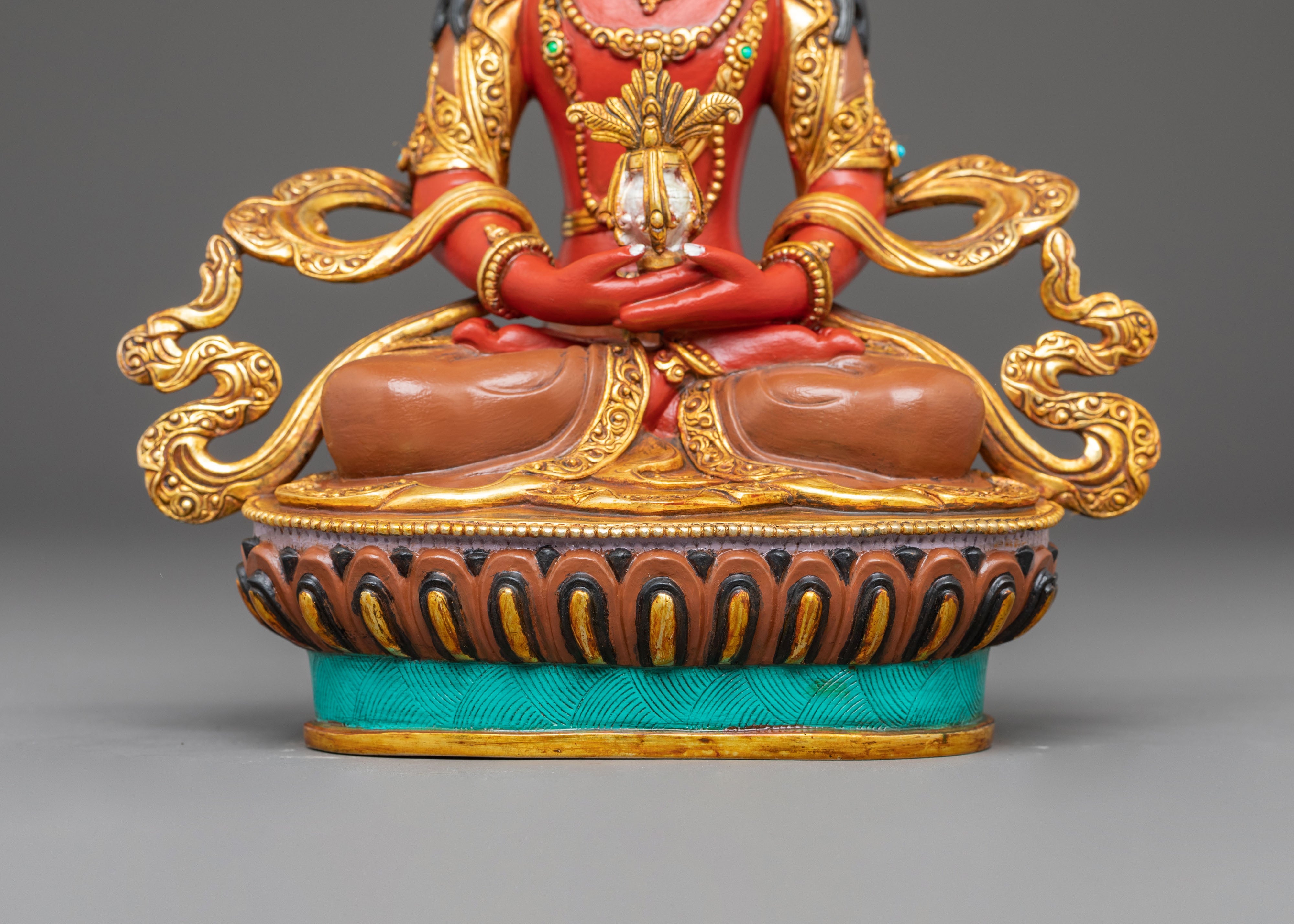Red Statue of Amitayus | Gold Gilded Copper
