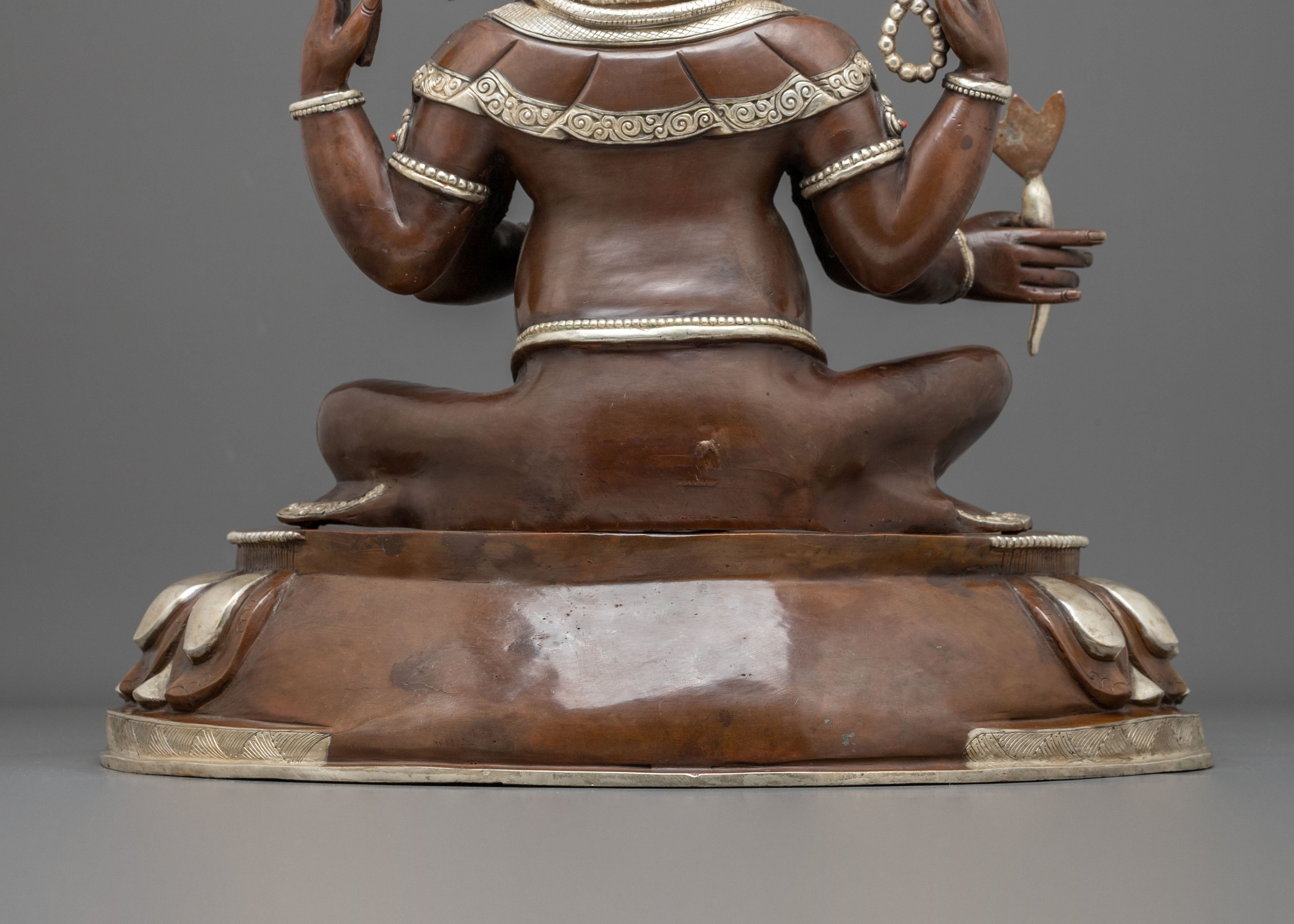 Oxidized Copper Ganesh Statue | Silver-Plated Hindu Deity Sculpture