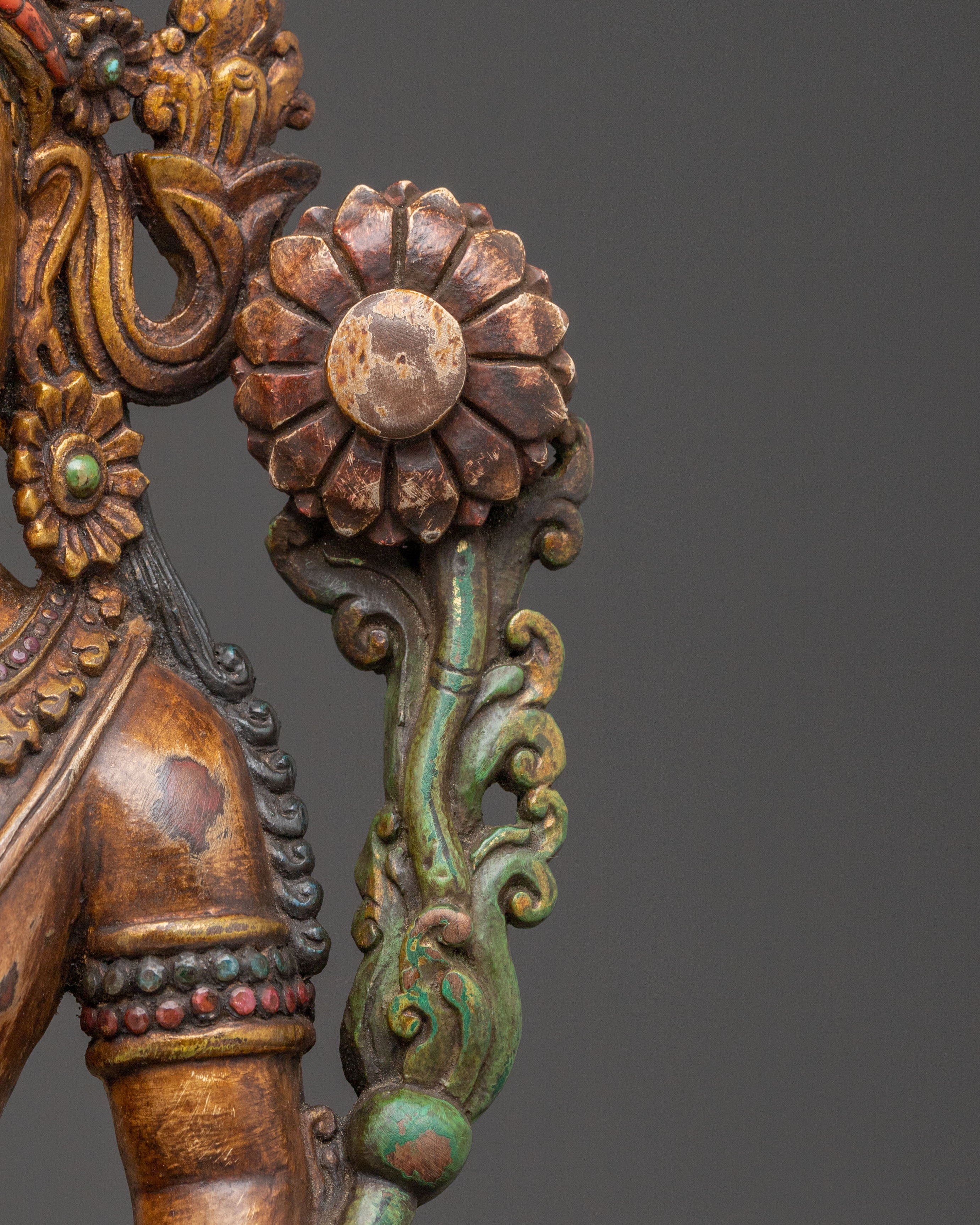 Lokeshwor Tibetan Sacred Statue: Antique Gold and Gemstone Artistry