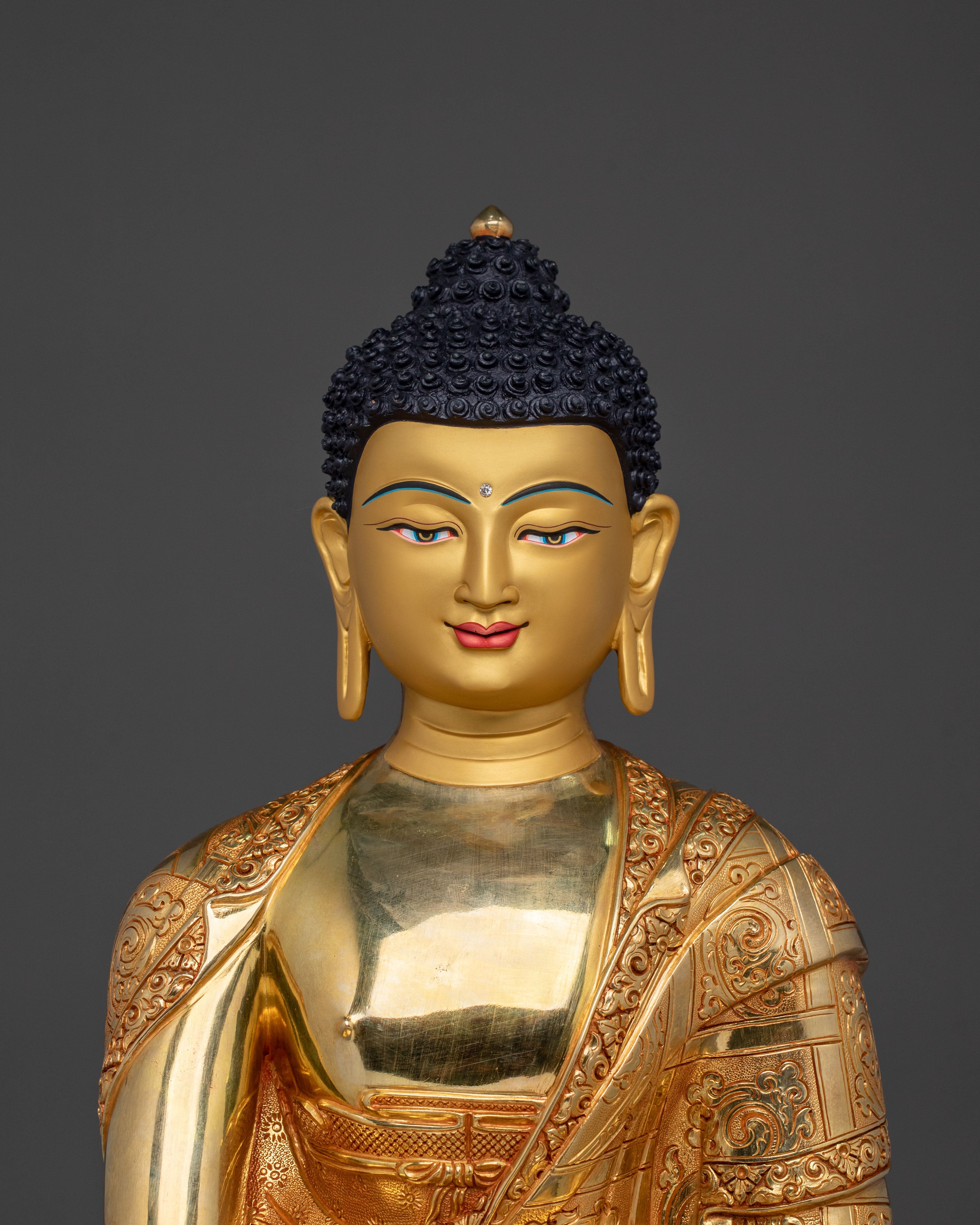 Tibetan Shakyamuni Buddha Fire Gold Gilded Statue