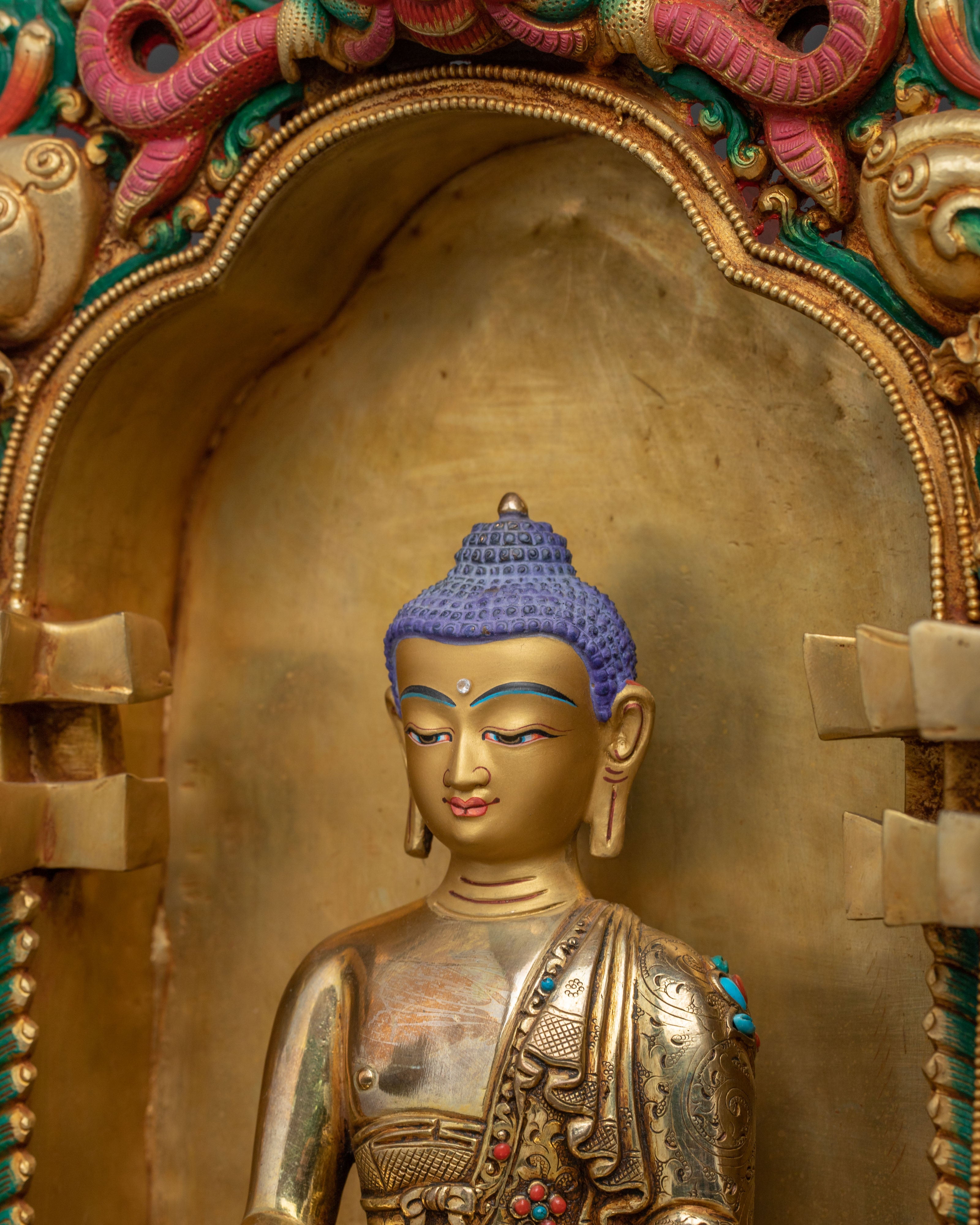 Shakyamuni Buddha in Throne Statue – 24K Gold Gilded Masterpiece