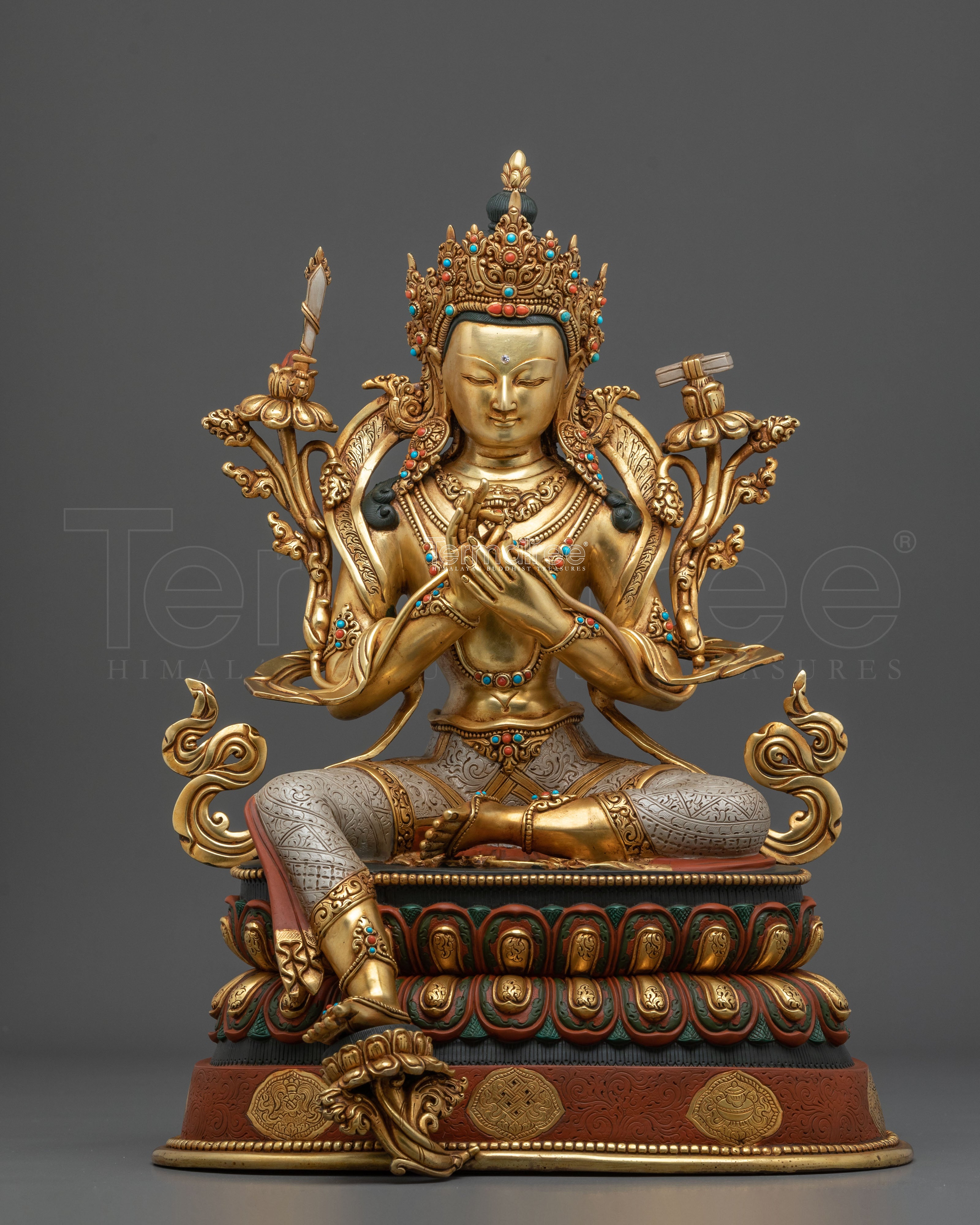 Tikshna Manjushri Meditation Statue | 24K Gold Gilded Copper Sculpture