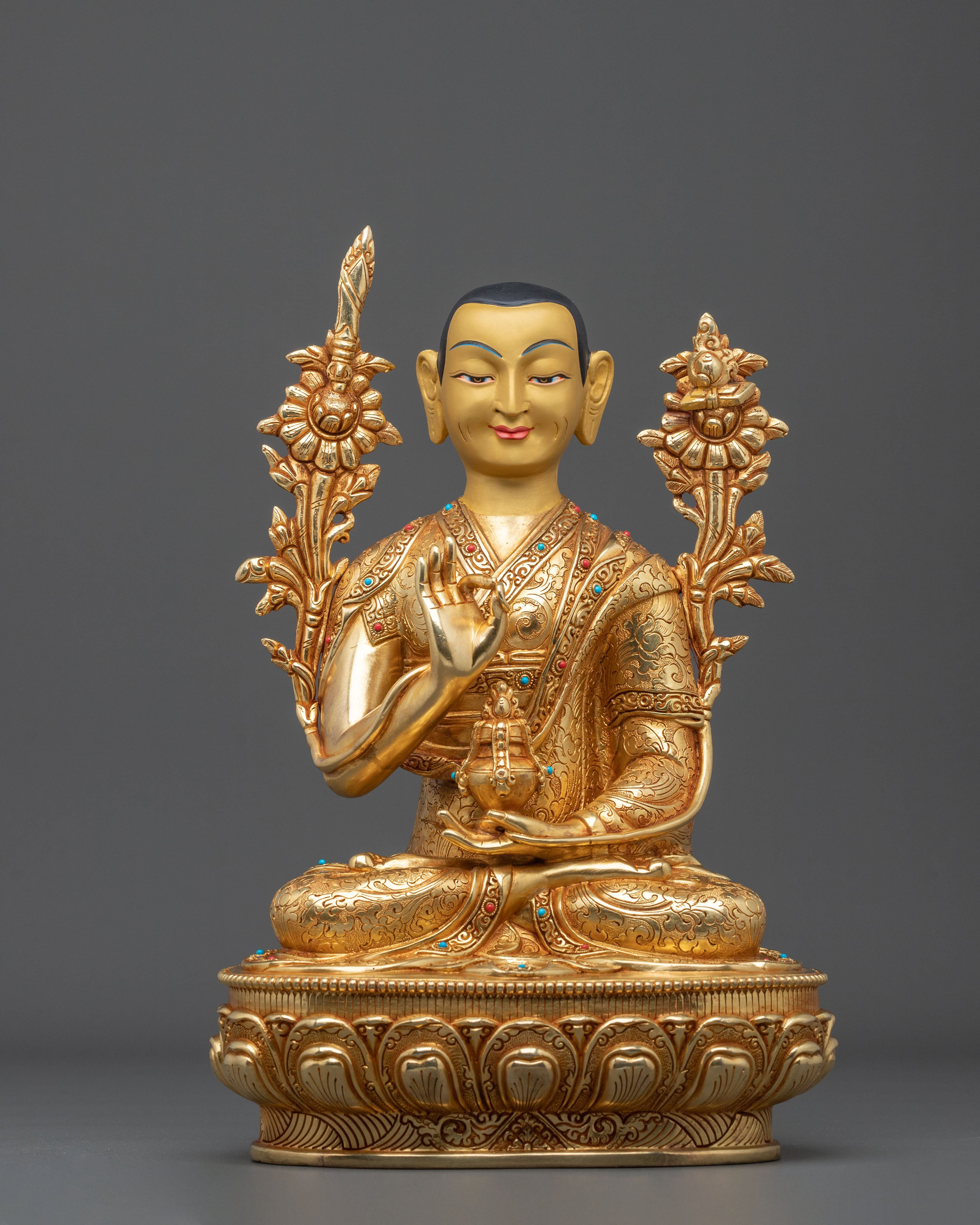 Tsongkhapa Spiritual Sculpture: Hand-Gilded Copper